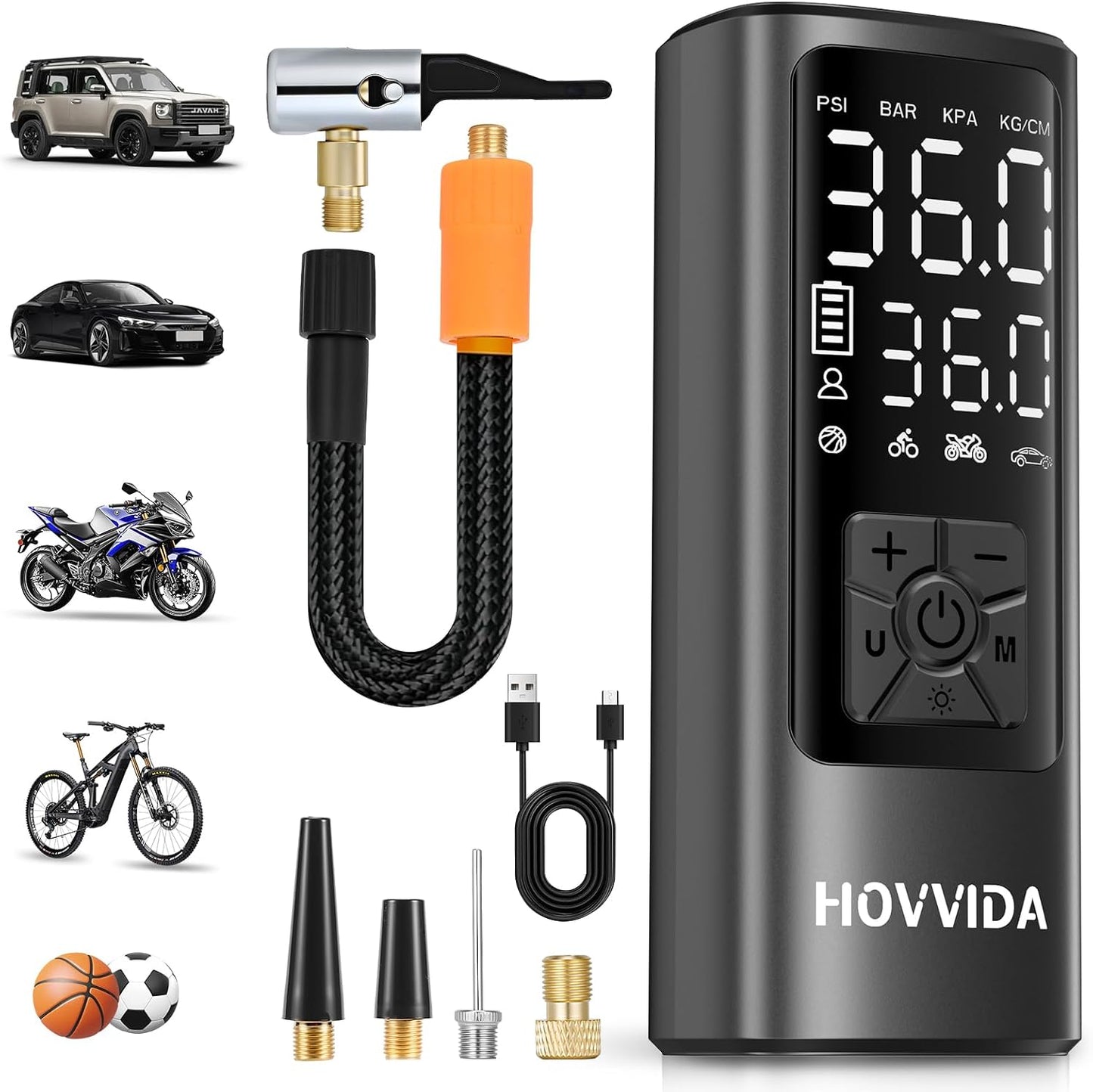 Tire Inflator Portable Air Compressor, Bike Pump, Air Pump for Car Tires 150PSI with Digital Pressure Gauge, Auto Shut-Off, Fast Inflation, Bike Tire Pump for Car, Motorcycle, Bike, Ball