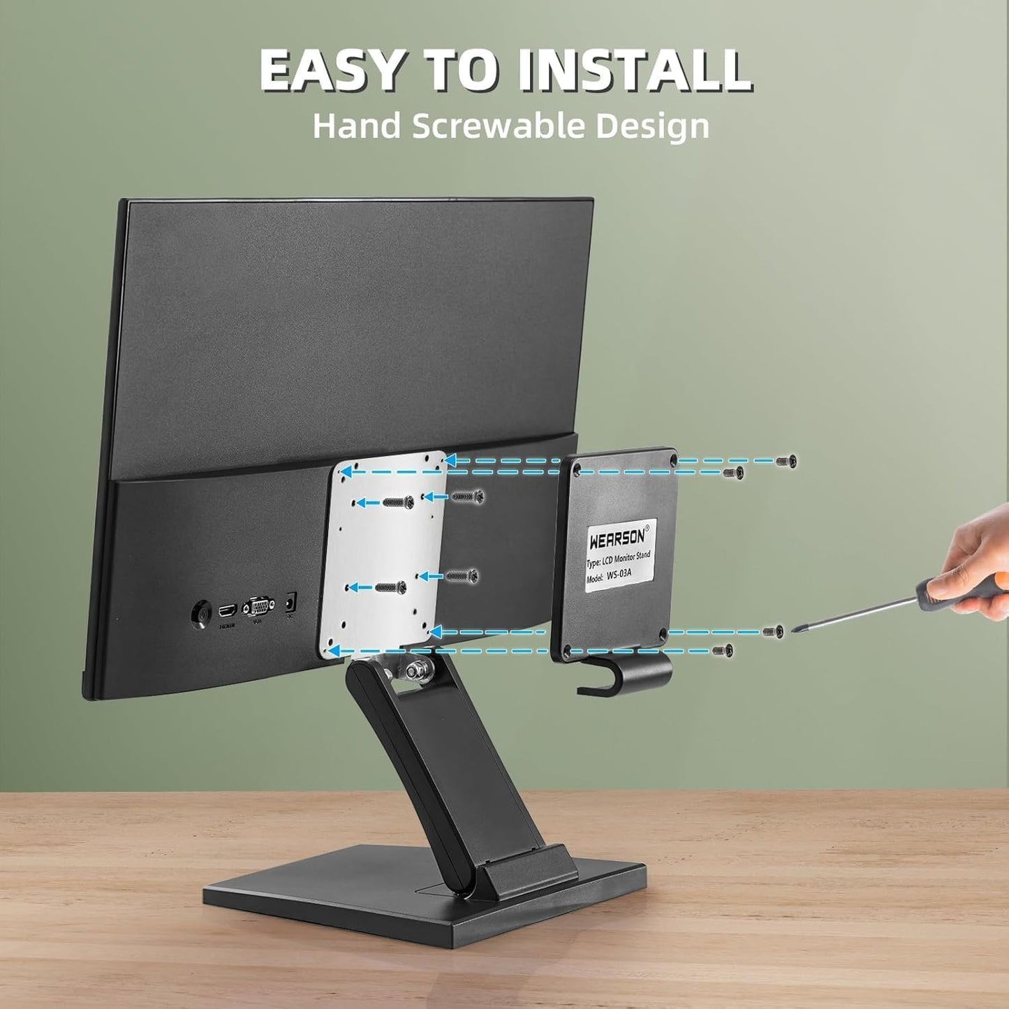 Wearson WS-03A VESA Monitor Stand Low Profile Lay Flat Short Foldable with VESA Hole 75x75mm&100x100mm