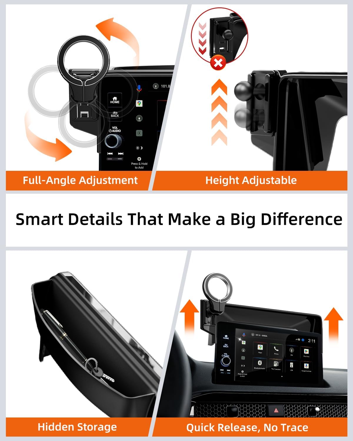 pop-tech Magnetic Phone Holder for Honda Civic 11th Gen 2022 2023 2024 2025 2026, 360° Car Screen Phone Mount Made for Civic Hatchback Sedan Touchscreen, Compatible with Magsafe iPhone Accessories
