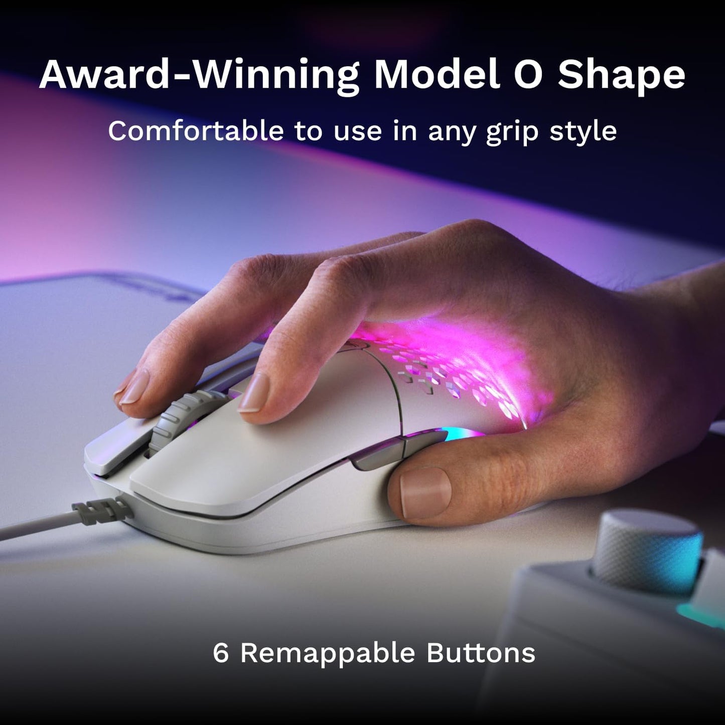 GLORIOUS Model O Eternal Ultralight RGB Gaming Mouse - Wired - 55g Lightweight - Customizable RGB Lighting - 6 Programmable Buttons - Symmetrical Design - 12K DPI Optical Sensor - PC/Mac - White
