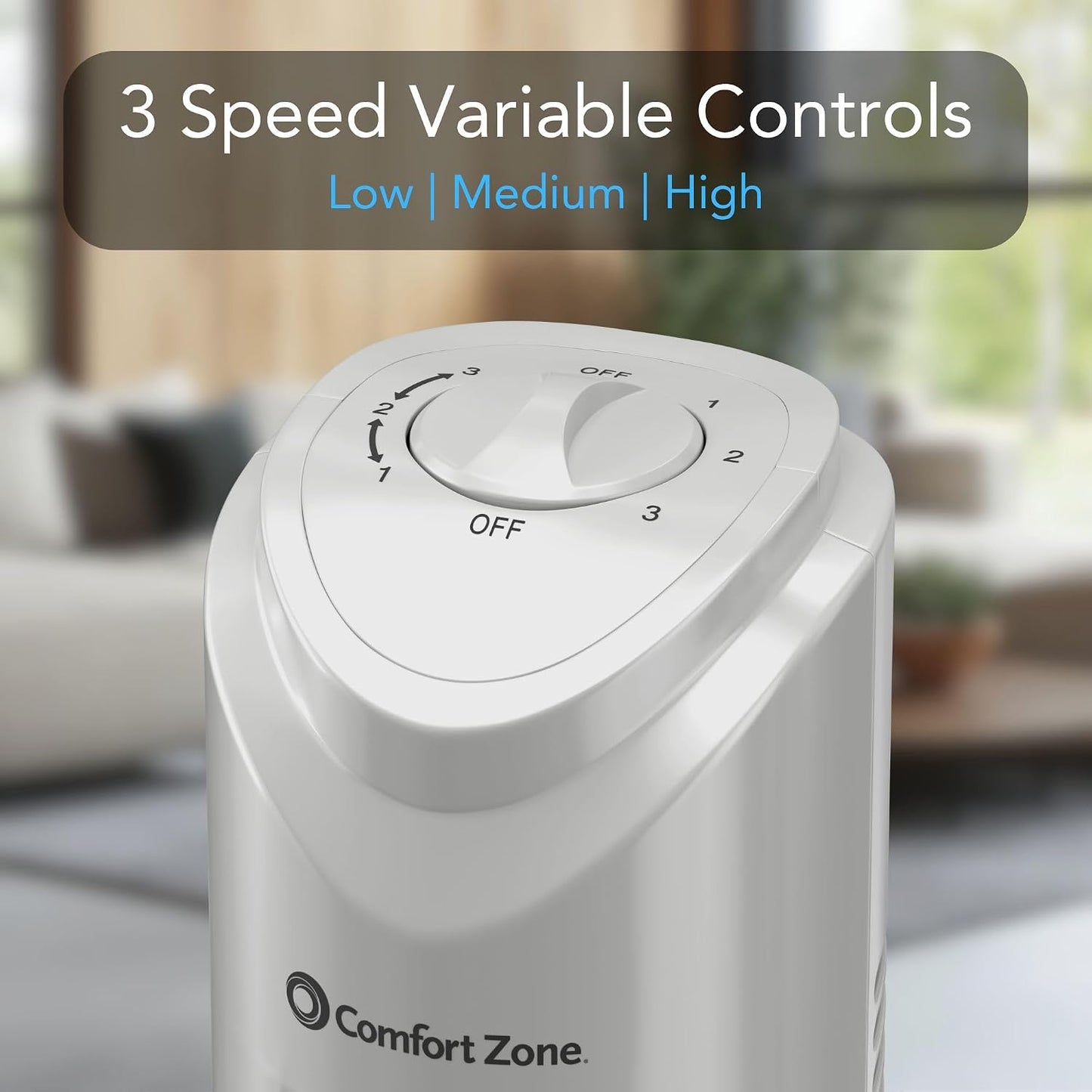 Comfort Zone 32-Inch Oscillating Tower Fan – Ultra-Slim Bladeless Design with 3 Speeds, 90° Wide Oscillation & Built-in Carry Handle – Quiet Portable Standing Fan for Bedroom, Home, or Office, Gray