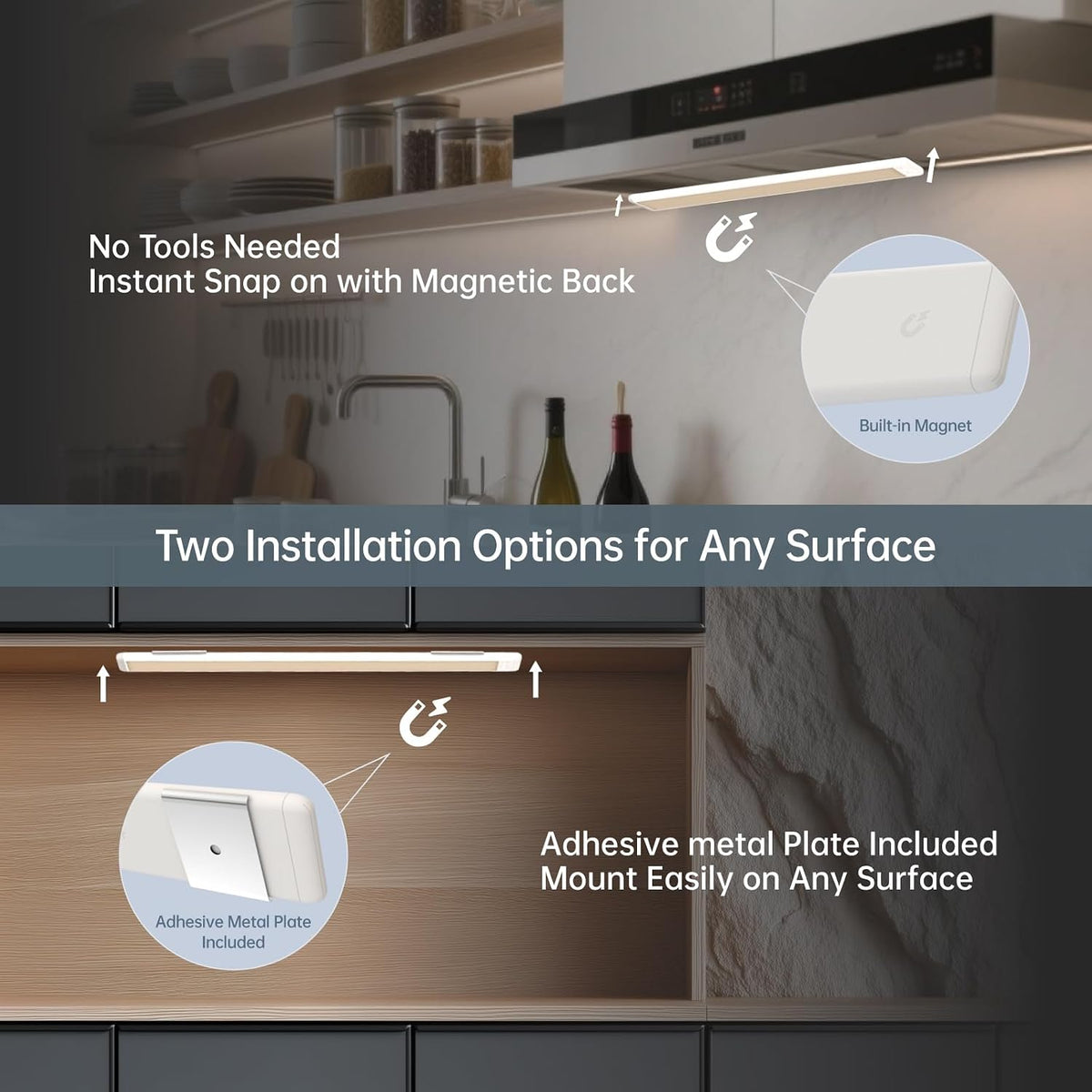 15 Inch Under Cabinet Lighting, Expandable LED Cabinet Light with Sensor Controls, Adjustable Color Temperature & Brightness, Wireless Magnetic Installation