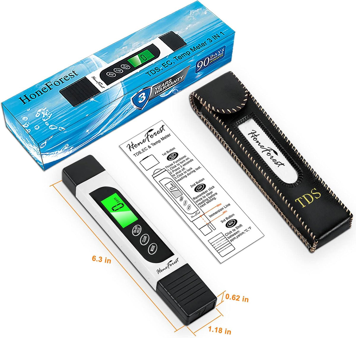 TDS Meter, Digital Water Tester - Accurate and Reliable, Measures TDS, EC & Temperature (°F/°C), 0-9990ppm, Water Test Meter for Drinking Water, RO/DI System, Aquariums, etc