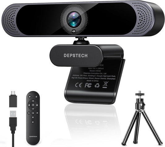 DEPSTECH 4K Webcam, Ultra HD 1/2.55'' Sony Sensor 3X Digital Zoom Autofocus | Dual Noise-Canceling Microphones, Remote Control, 80° FOV, Streaming Webcam for PC Mac Laptop Video Call Zoom Skype Teams