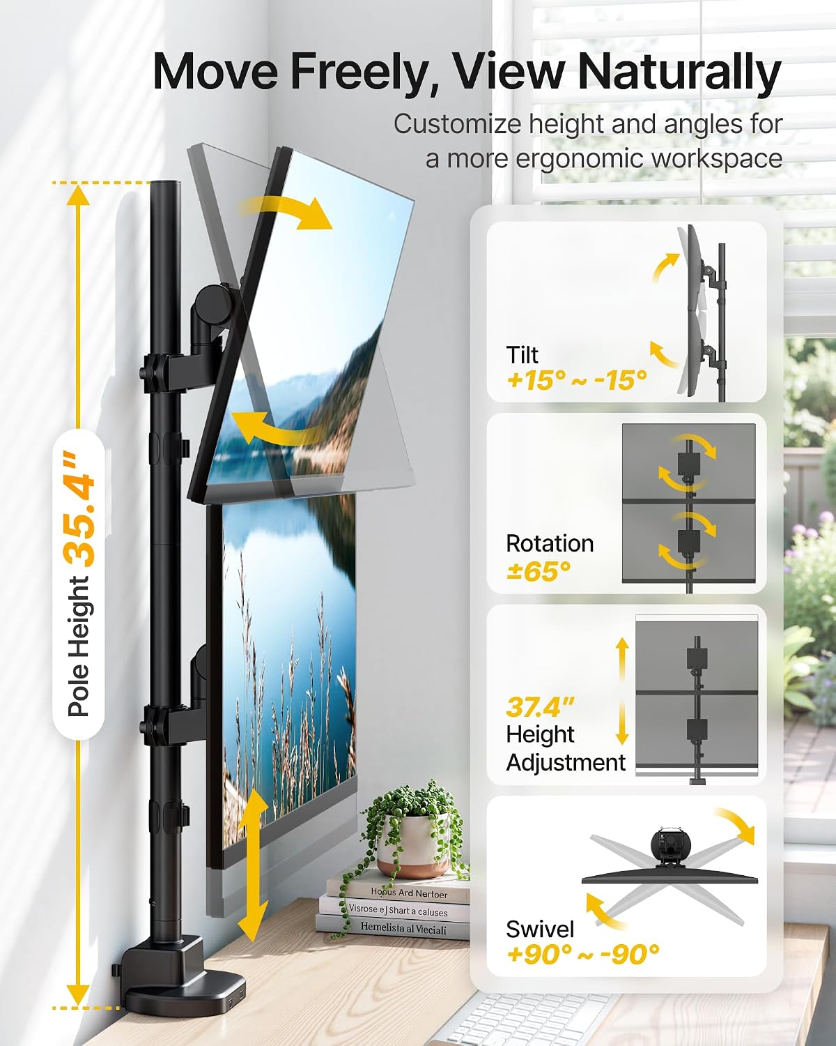 monTEK Heavy-Duty Stacked Dual Monitor Stand for 24-57" Screens