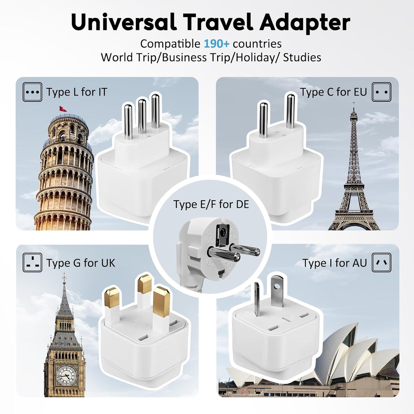 Mapambo 2000W 220V to 110V Converter for Hair Dryer, Voltage Converter US to Europe, Converter for European Travel with Type G C I L, Universal Travel Adapter with 2 USB-C 2 USB-A (Gray)