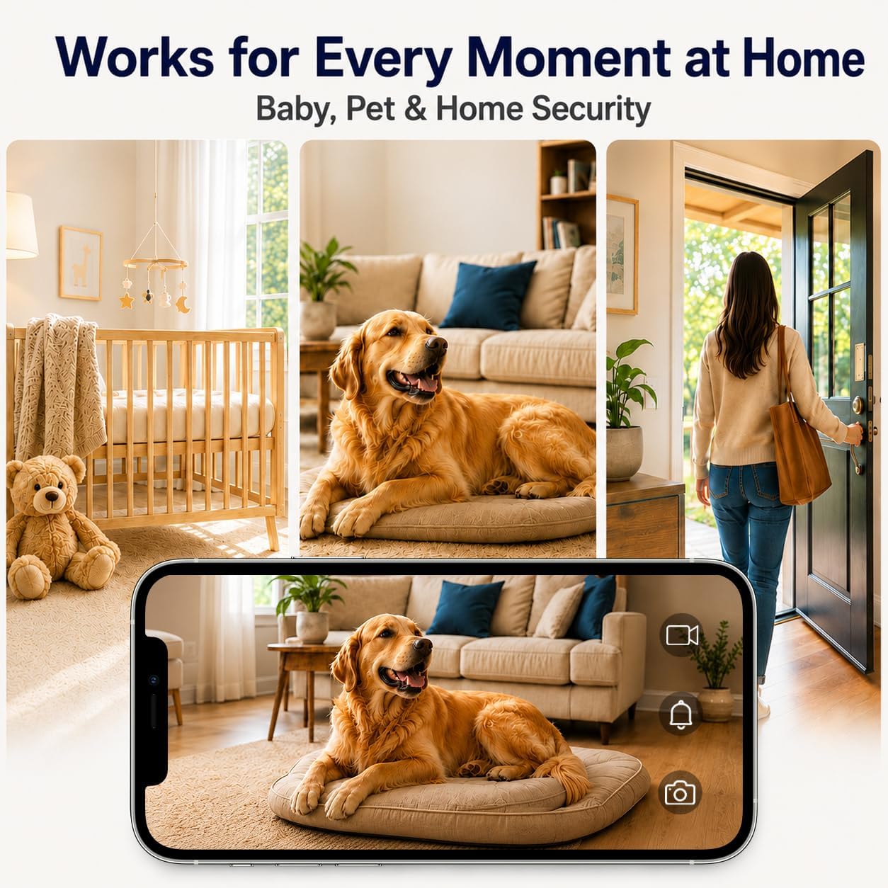 3MP Cameras for Home Security, Outdoor Indoor Camera for Baby Monitor/Dog/Elder, Motion Detection, Color Night Vision, 5G/2.4G WiFi, 2-Way Audio, Plug-in, SD/Cloud Storage, 2 Pack