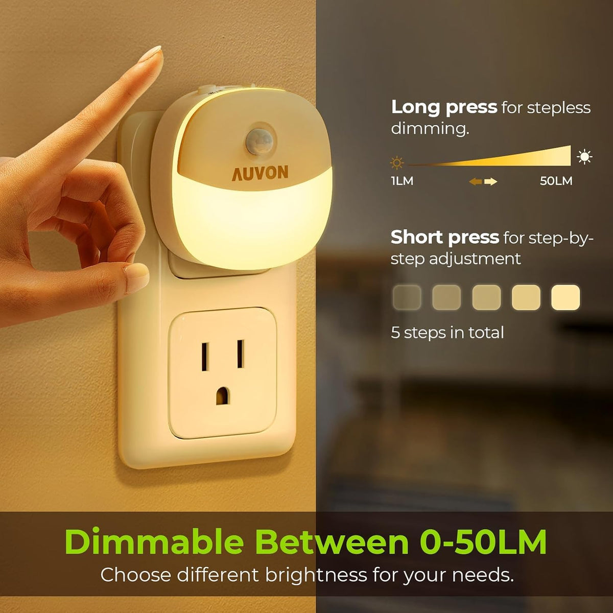 AUVON Plug-in Night Light, Motion Sensor and Dusk to Dawn Sensor, 4 Packs