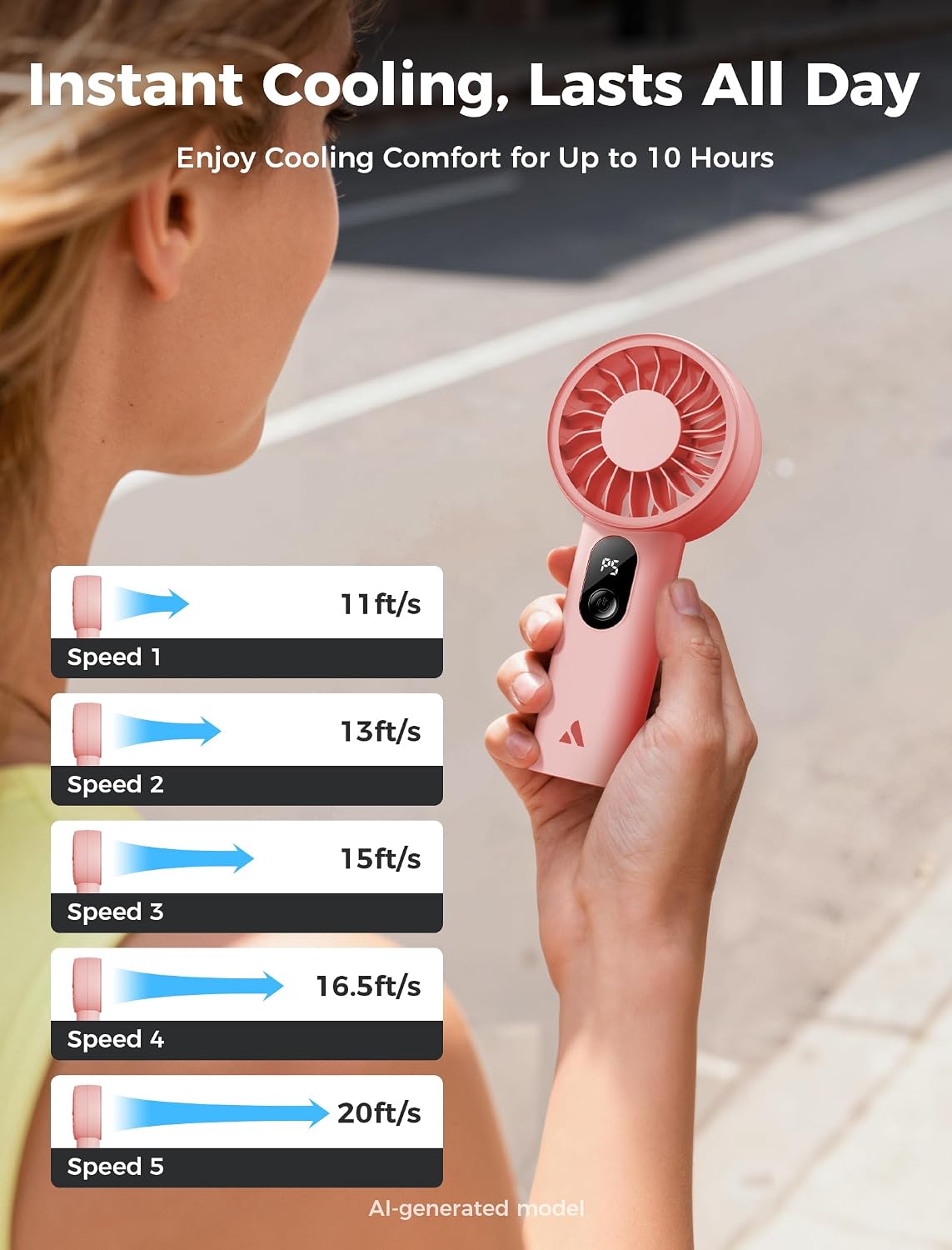 Aecooly Mighty Portable Fan, Powerful Handheld Fan, USB Rechargeable | [10H Max Cooling Time], Mini Personal Battery Powered, Pocket for Travel, Summer, Gifts for Women, Girls -Pink
