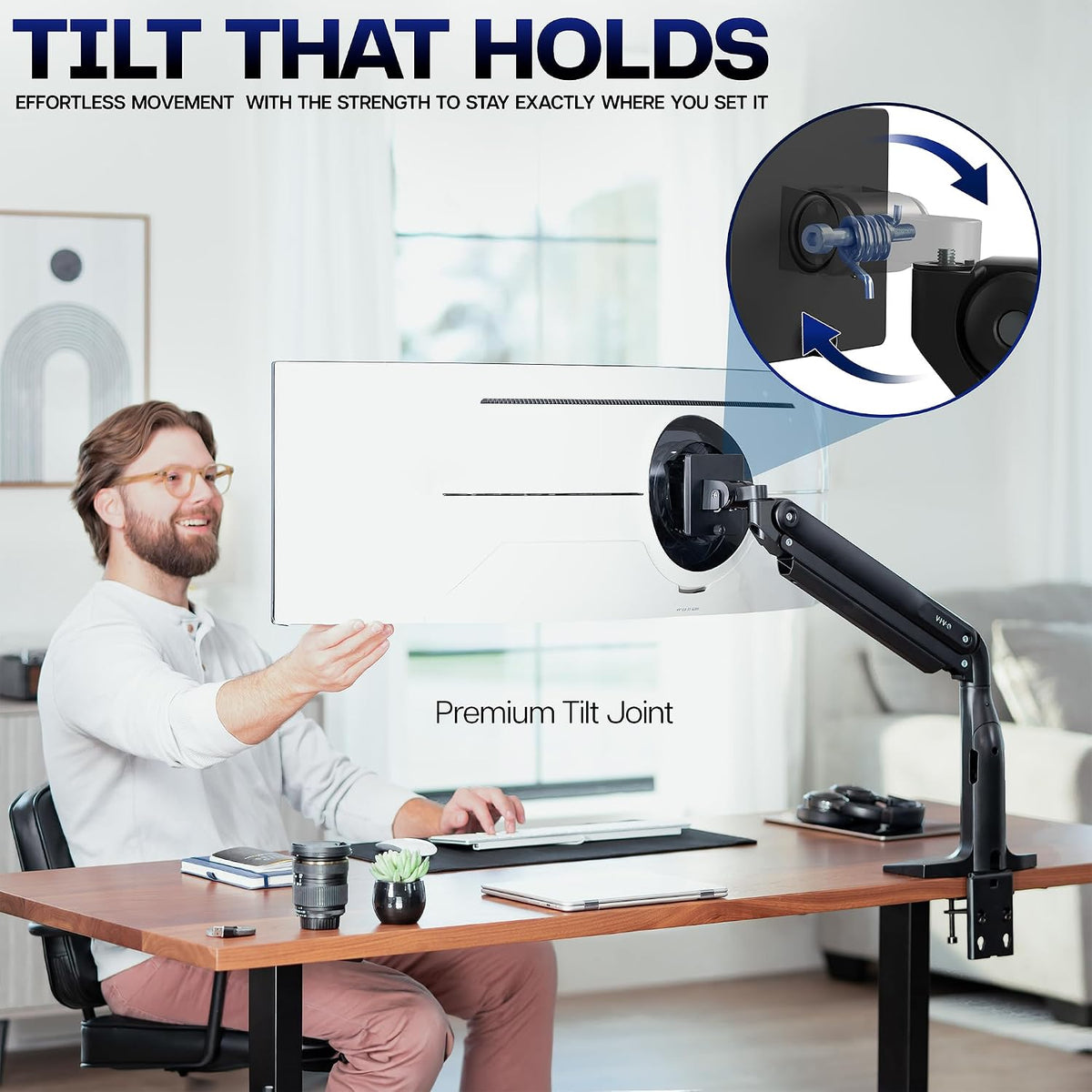 VIVO Aluminum Ultrawide Monitor Stand, Classic, Fits up to 49 inch Computer Screens, Single Articulating Pneumatic Arm, C-Clamp and Grommet Desk Mount, Max VESA 200x100, Black, STAND-V100H