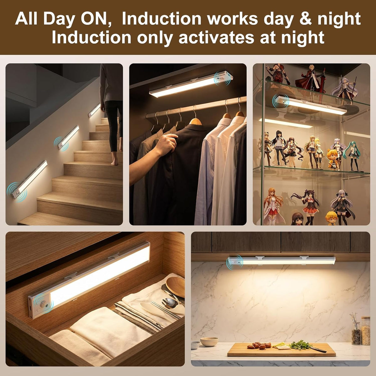 12 Inch Wireless Under Cabinet Lights, Rechargeable Motion Sensor LED Light