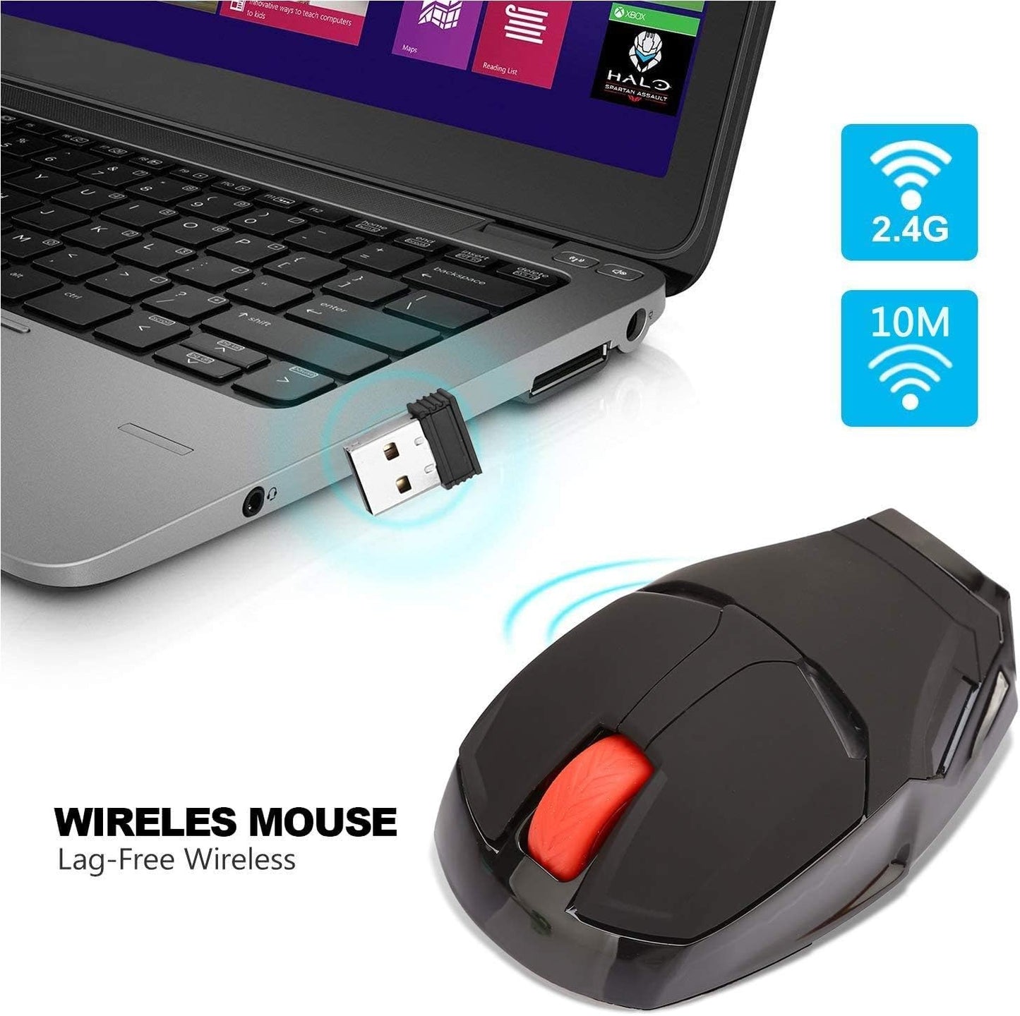 Mikayoo Ergonomic Wireless Mouse, Cool Mice 2.4G Portable Mobile Computer Mouse with USB Nano Receiver for Notebook, PC, Laptop, Computer, MacBook, Responds up to 50 ft