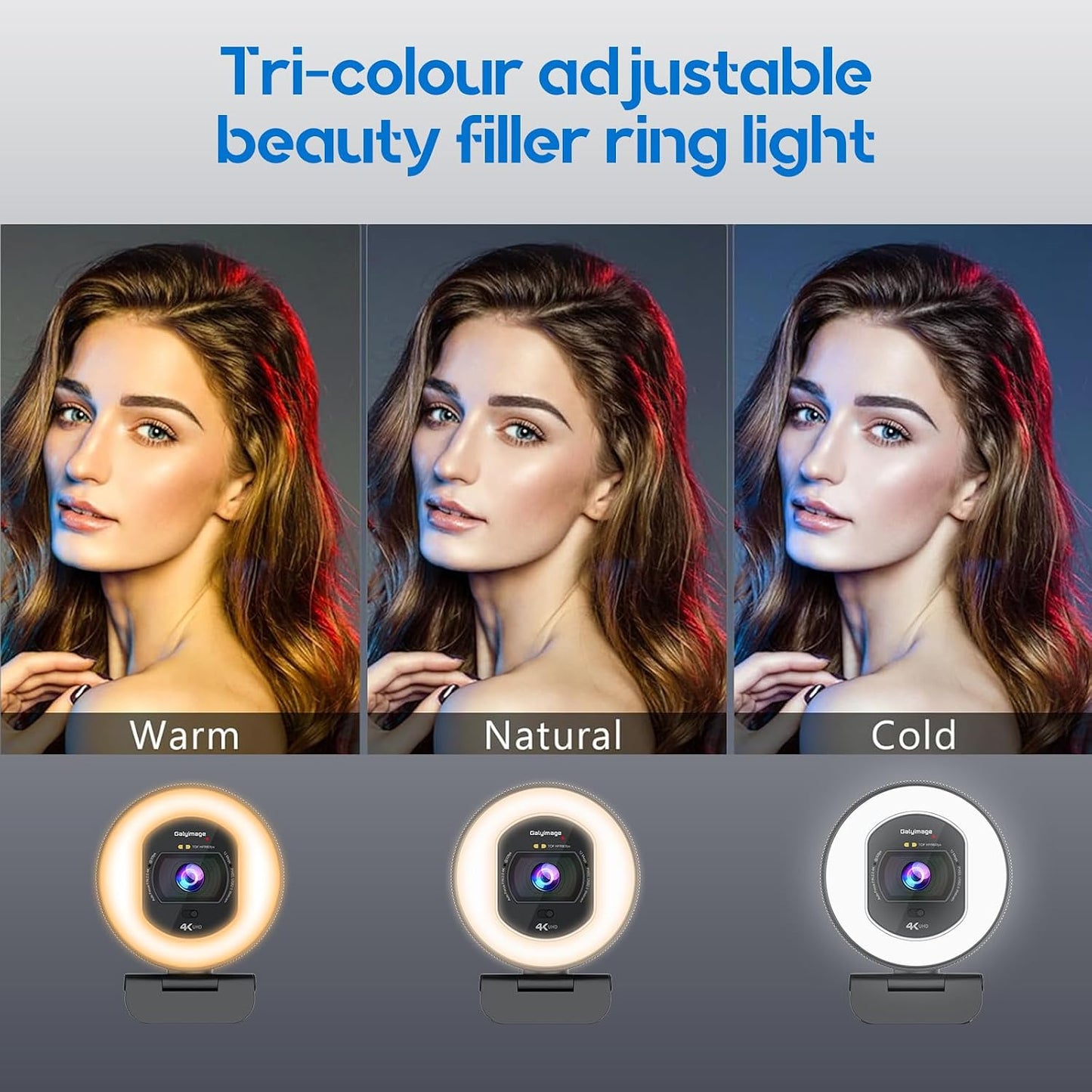 4K Webcam with Ring Light & Built-in Microphone for PC Streaming | PDAF Autofocus,Supports 1080P 60FPS, Comes with Privacy Cover, Compatible with Zoom, Skype, Google Meet, Laptop Desktop Mac