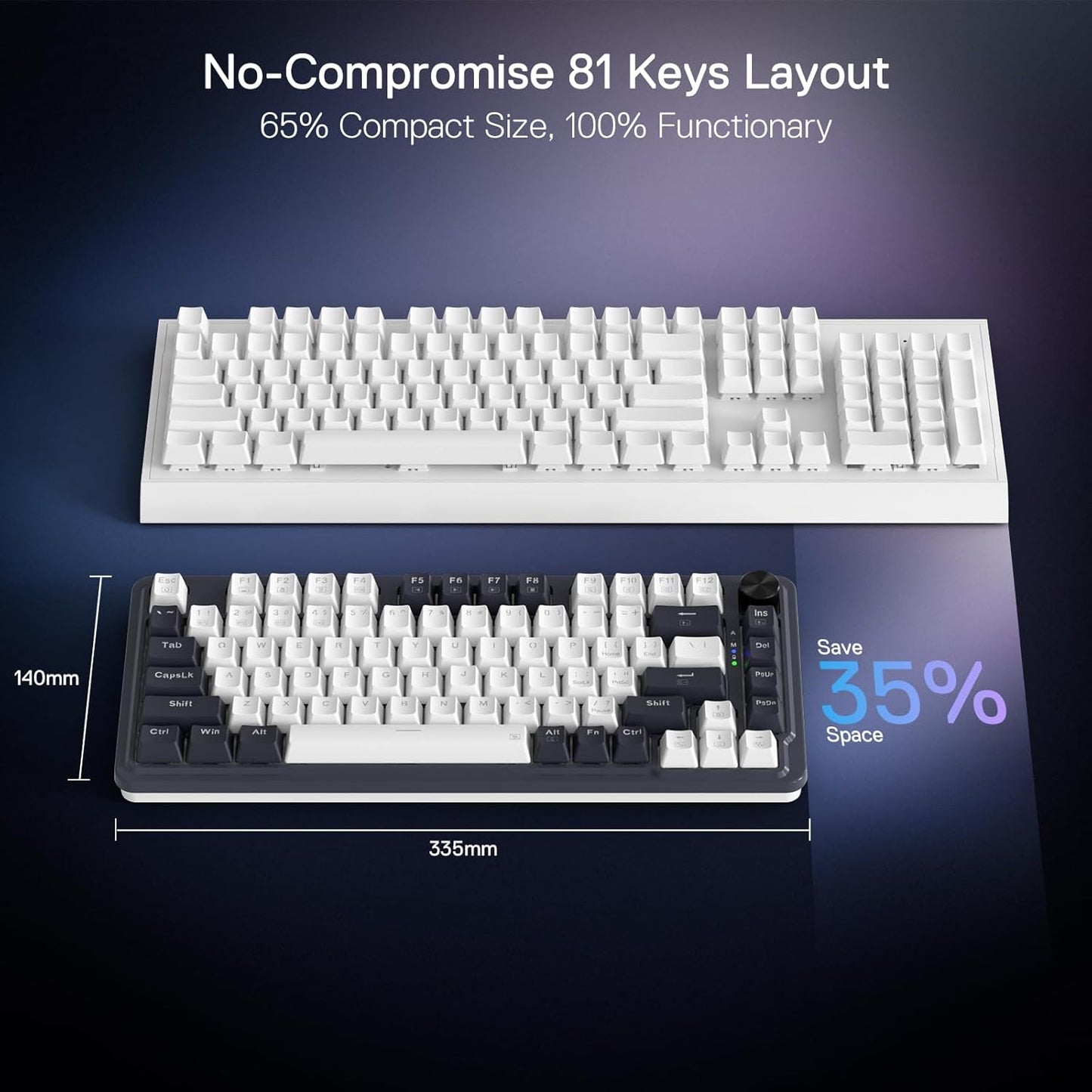 Redragon K673 PRO Wireless 81-Key RGB Gasket Gaming Keyboard, Scroll Knob | Multi-Function Control Wheel, 0-Delay Tri-Mode, Cushioned 5-Layer Noise Dampening for Creamy Thocky Sound, Compact 80% Size