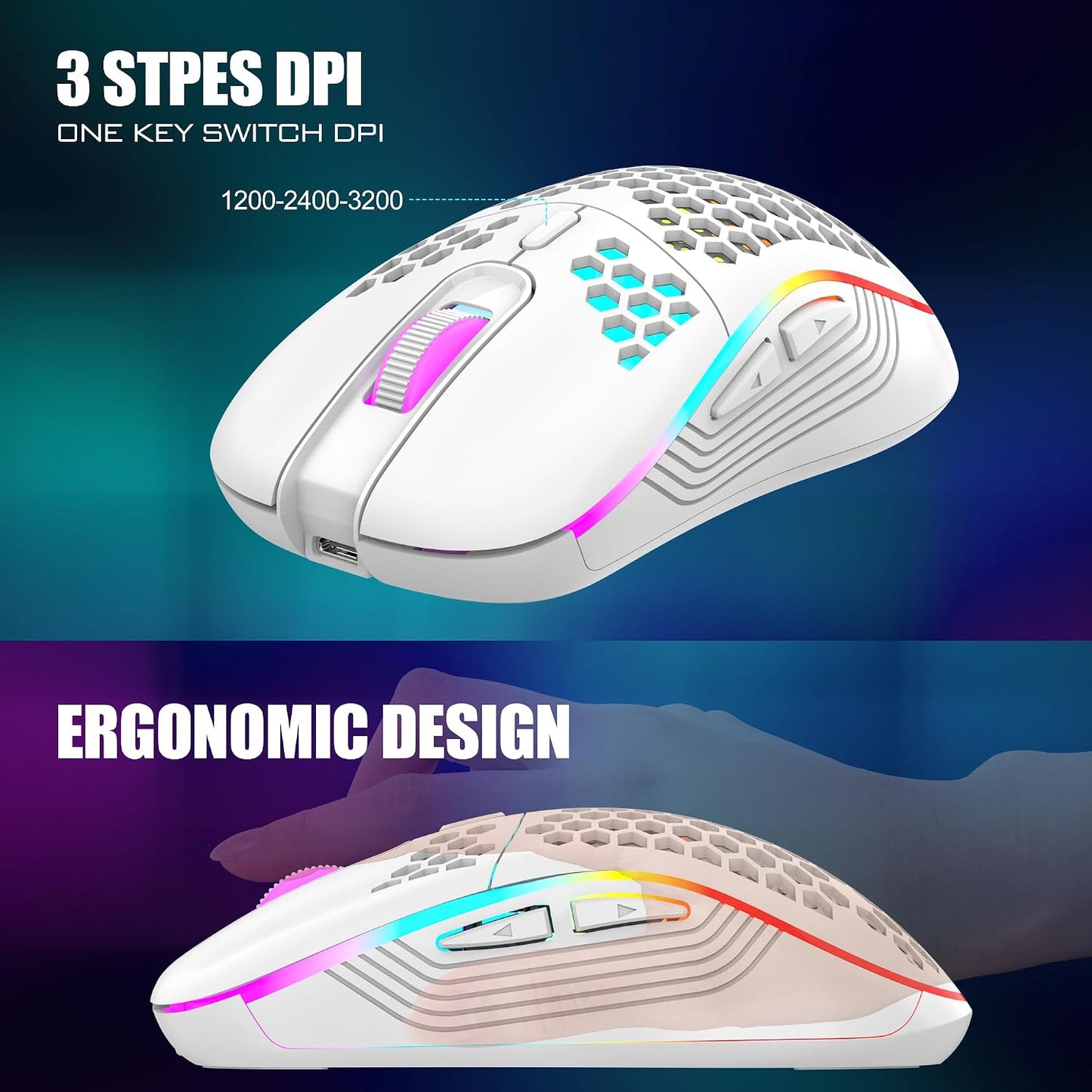 RedThunder 60% Wireless Gaming Keyboard and Mouse Combo, 2500mAh Rechargeable Battery, Ultra-Compact Small RGB Mechanical Feel Keyboard, Lightweight Honeycomb Optical Mouse for Gaming/Business, White