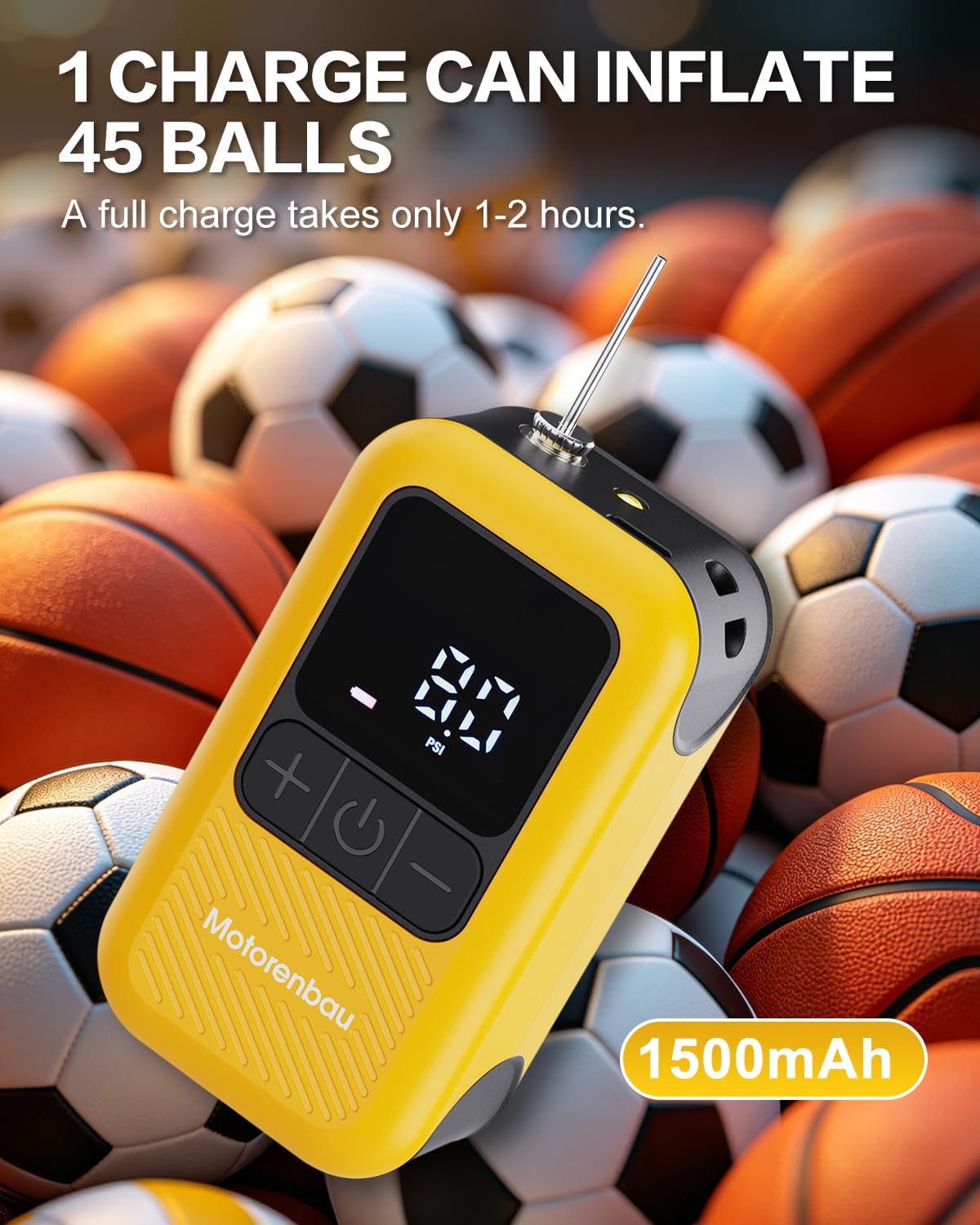 Electric Ball Pump for Sports Balls with LCD Display & LED Light | 3-17PSI Basketball Pump Fast Auto Inflation with 4 Needles, Preset Pressure for Soccer Football Volleyball