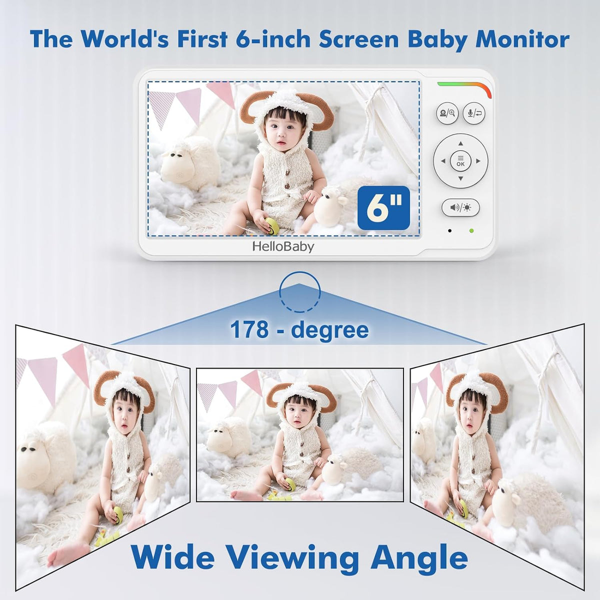 HelloBaby 6'' No WiFi Video Baby Monitor with Camera Audio, 30H Battery