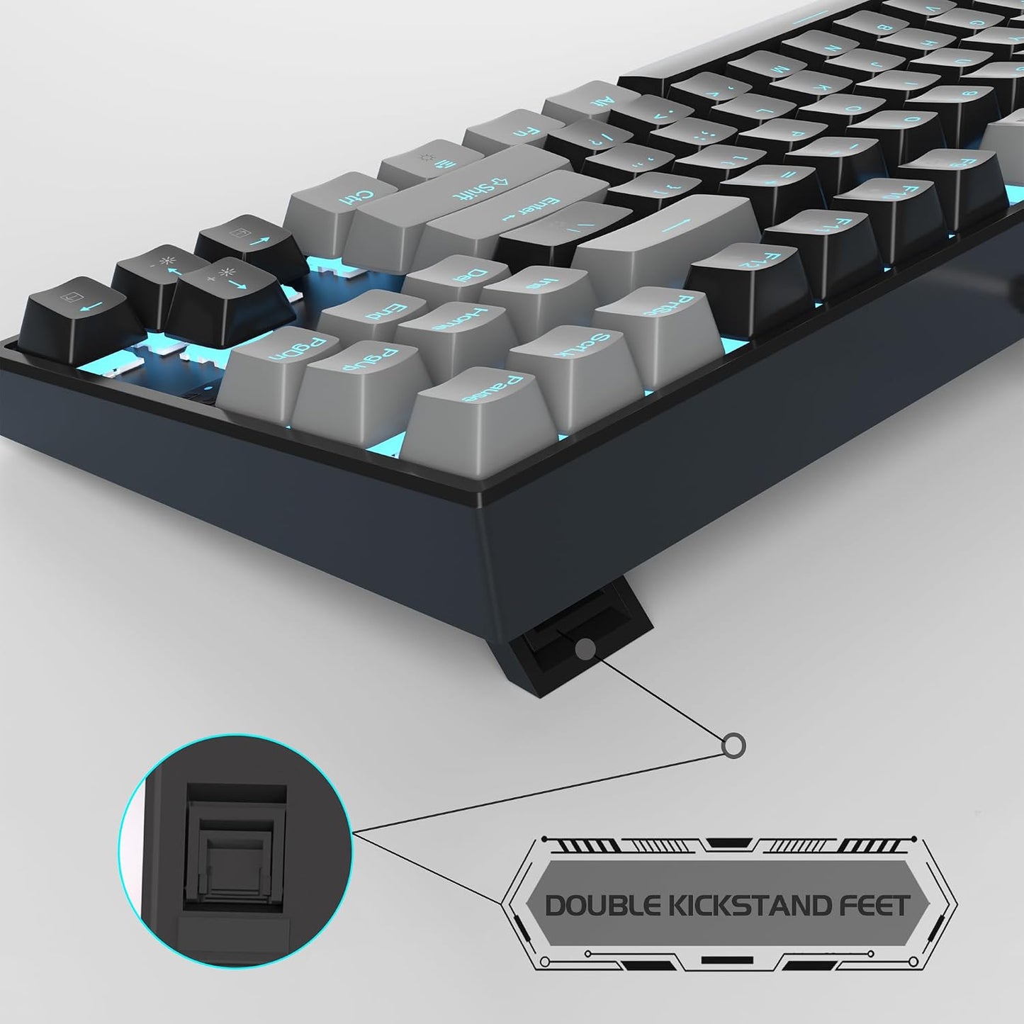 MageGee 75% Mechanical Gaming Keyboard, Red Switch, LED Blue Backlit, 87 Keys Compact TKL Wired Computer Keyboards for Windows Laptop PC Gamer - Black/Grey