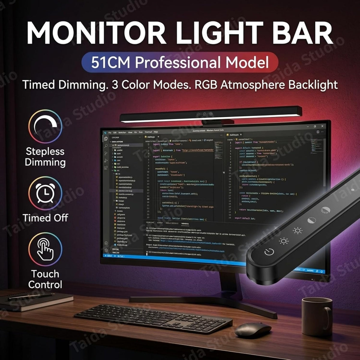 Monitor Light Bar Dimmable LED Lamp with Touch Control, New 51cm RGB Glow