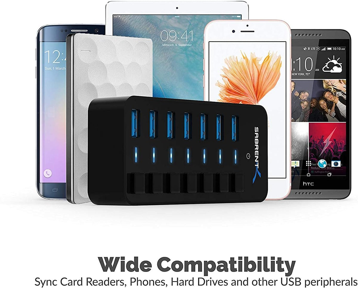 SABRENT 36W 7-Port Powered USB 3.0 Hub, Switches & LEDs (HB-BUP7)