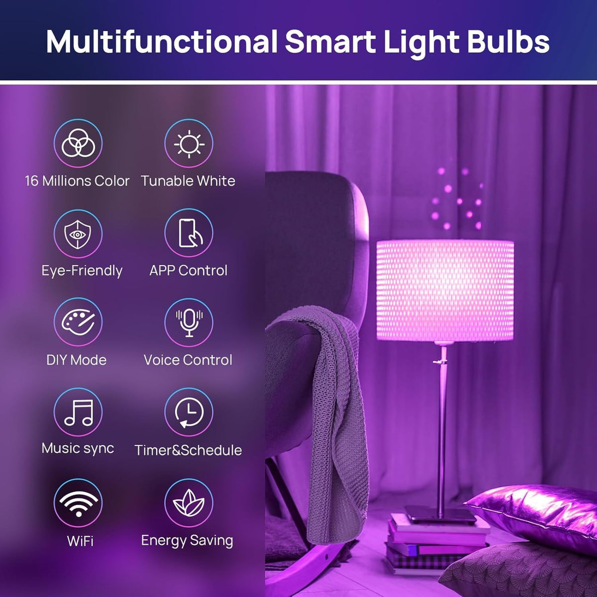 Consciot Smart Light Bulbs, A19 Google Home Color Changing Bulbs, 4-Pack