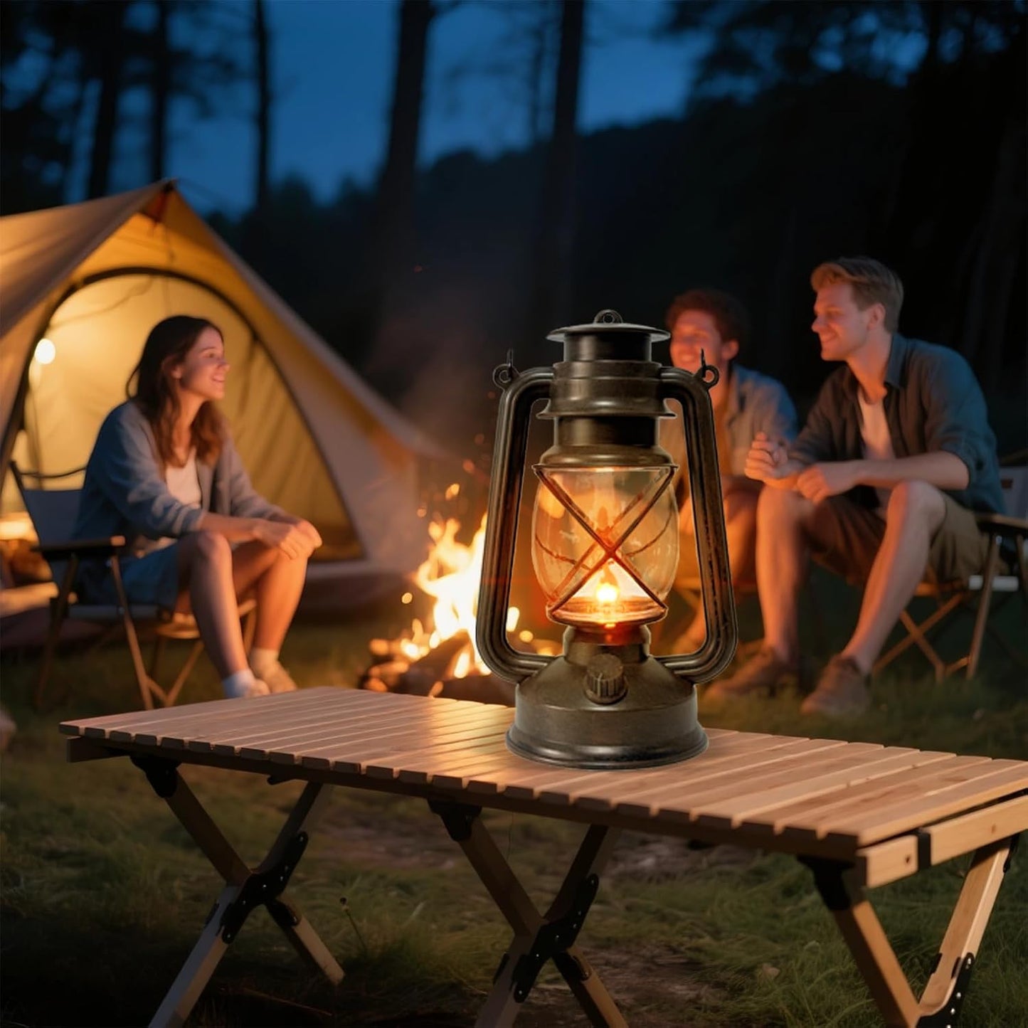 Vintage Lantern LED Outdoor Battery Powered Lanterns with Dancing Flame Wick Waterproof Camping Lamp Non-Solar Hanging Lantern Lights Landscape Decor for Indoor/Outdoor Use- Bronze Color