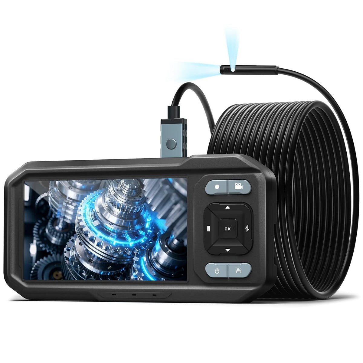 KIRFEIHT Endoscope Camera with Light, Dual Lens Borescope Camera with Light | IP67 Waterproof Inspection Camera with 32GB Card, 16.4FT Semi-Rigid Snake Cord, Android & PC Compatible for HVAC Automotive