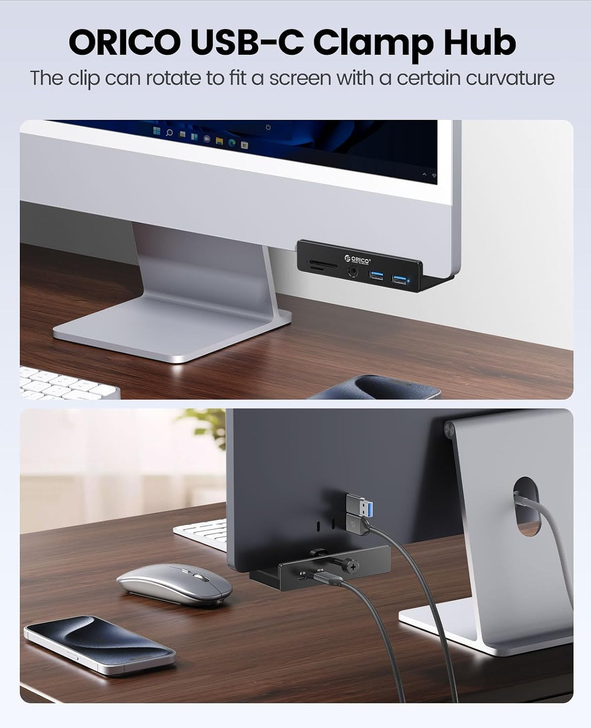 ORICO USB Hub 3.0, 5 Ports Clamp USB Hub with Extra Power Port