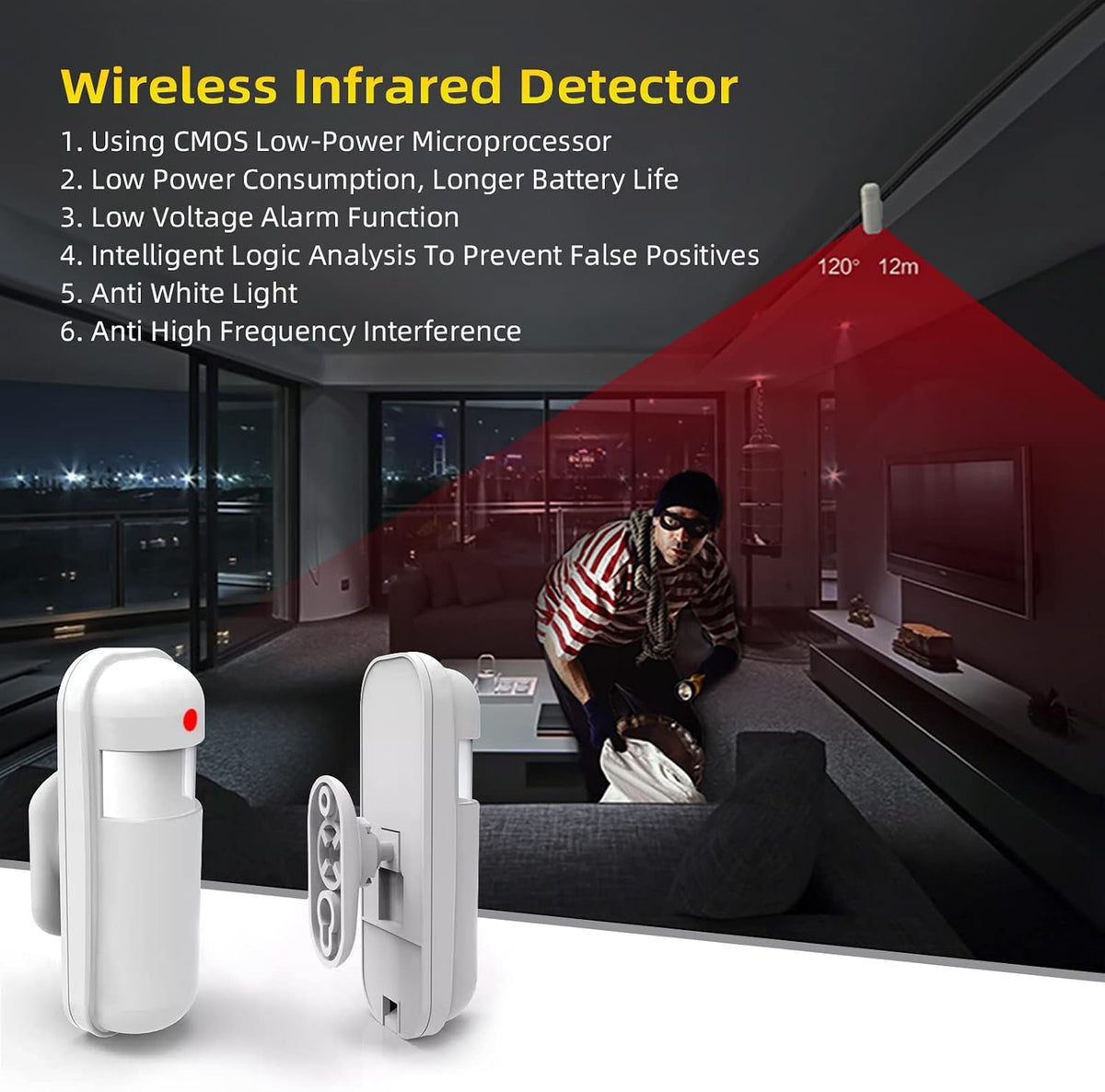 3 Pack Smart Infrared Home Intrusion Sensor,PIR Motion Detector Anti-Theft for All PGST A103F A105F A107F A108F A519W Home Alarm System