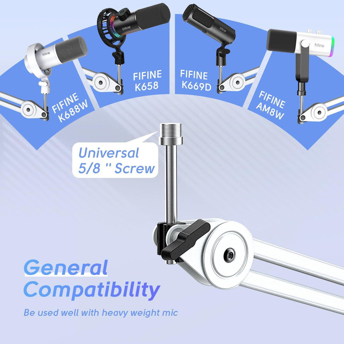 FIFINE BM63W Metal Heavy Duty Microphone Boom Arm for Podcast Recording