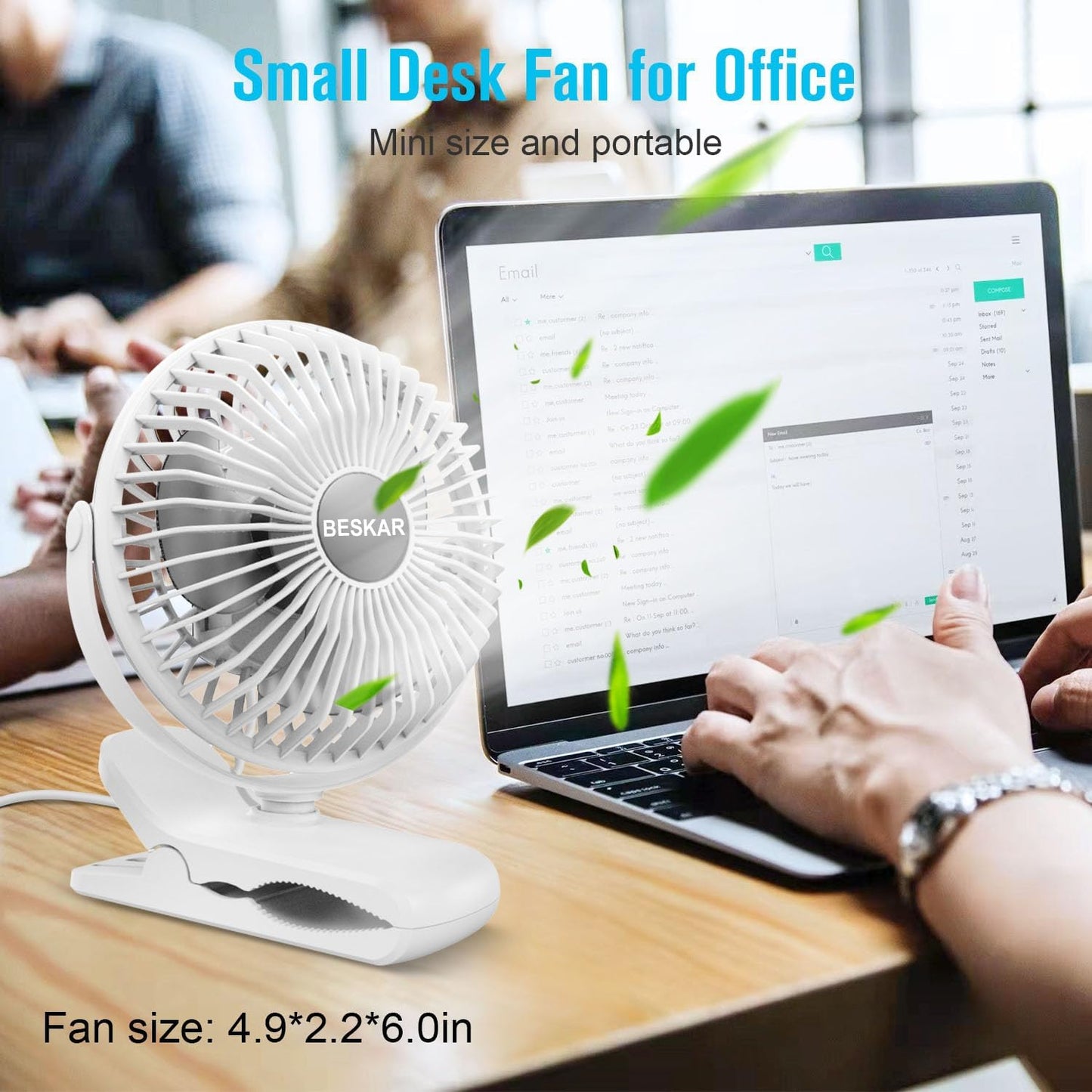 BESKAR USB Clip on Fan, Portable Small Desk Fan with Cord Powered | 3 Speeds Strong Airflow, Sturdy Clamp, Ultra Quiet Personal Cooling Fan for Office Dorm Bedroom Stroller