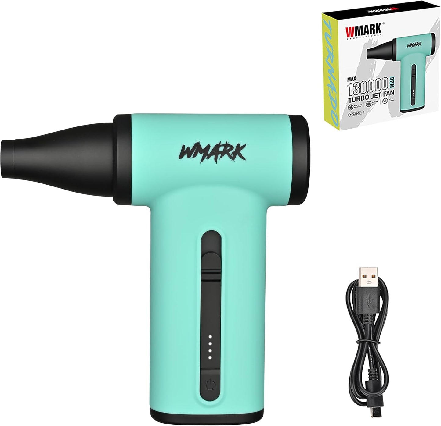 WMARK Electric Adjustable Turbo Jet Fan Compressed Air Duster - 130000 RPM Brushless Motor Mini Blower, 33m/s Max Wind Speed for Computer, Workshop, Home, Outdoor & Car, NG-TB001 (Green)