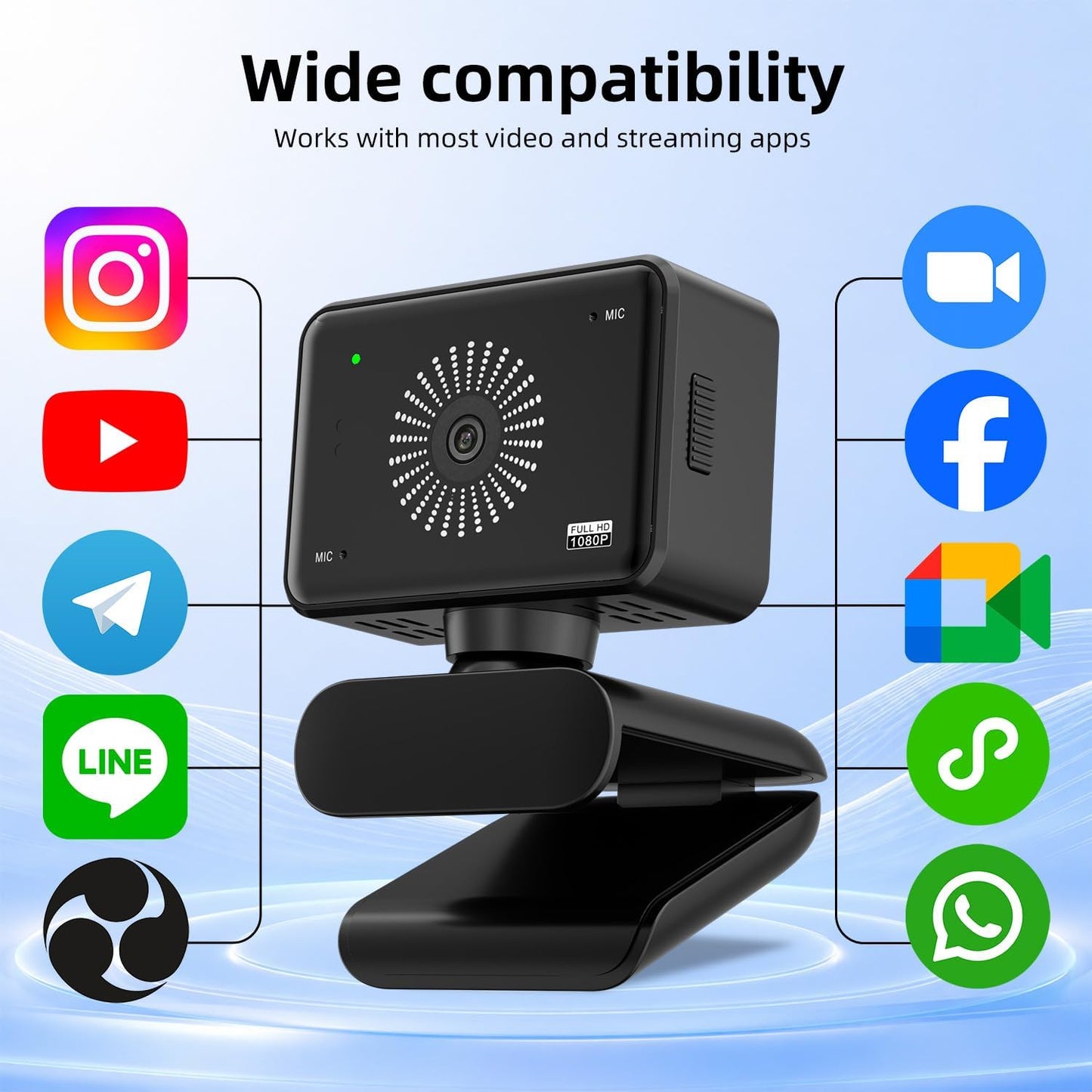 Webcam for PC, 1080P Full HD USB Webcam with Privacy Cover & Built-in Microphone, Plug and Play Computer Web Camera for Video Conference Online Class Live Streaming Video Calling (1080P)