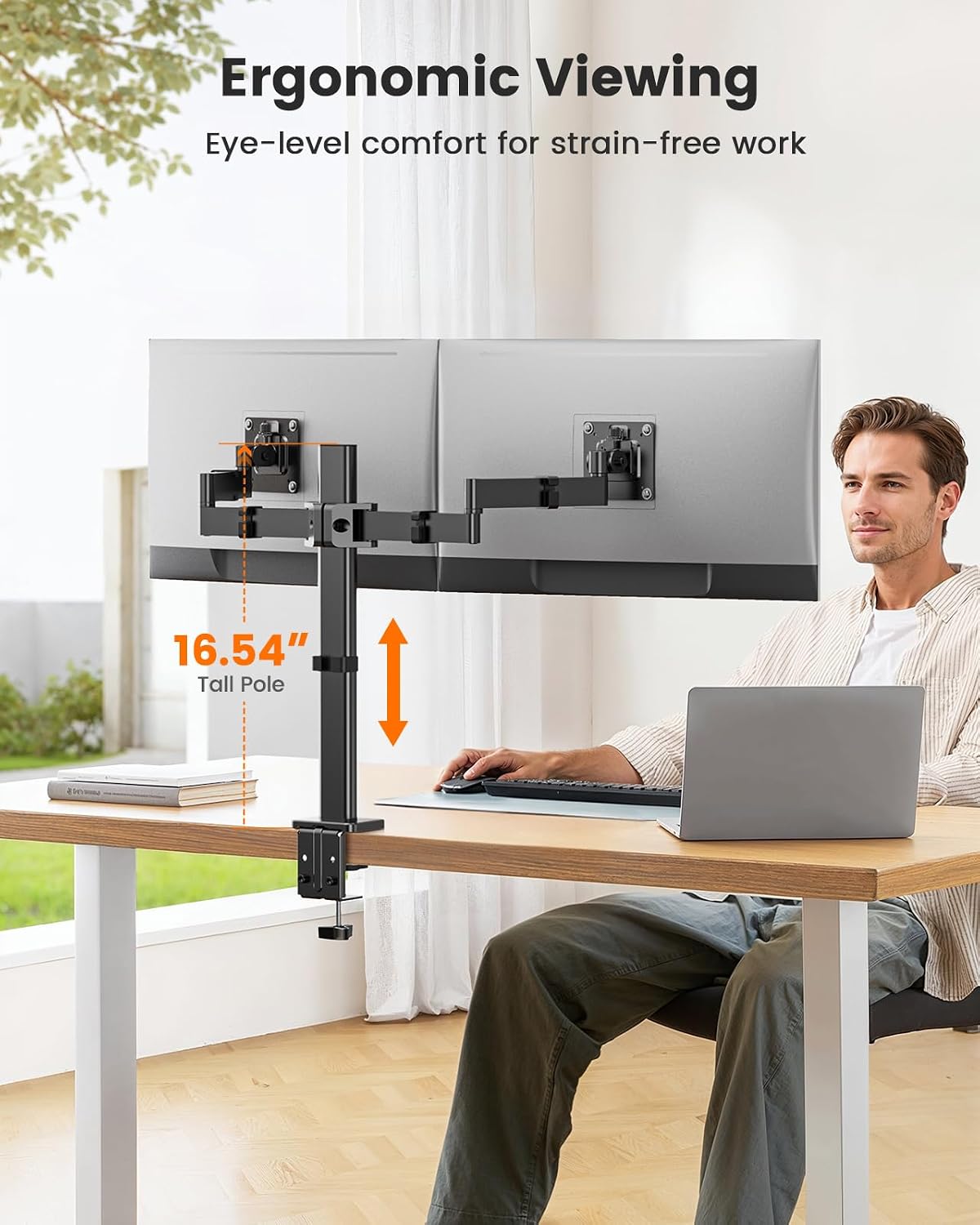 ErGear Dual Monitor Stand for 17-32 inch, Dual Monitor Mount with Adjustable Tilt, Swivel, Rotation, Tiered Arms for Extra Height, Supports 22 lbs per Arm