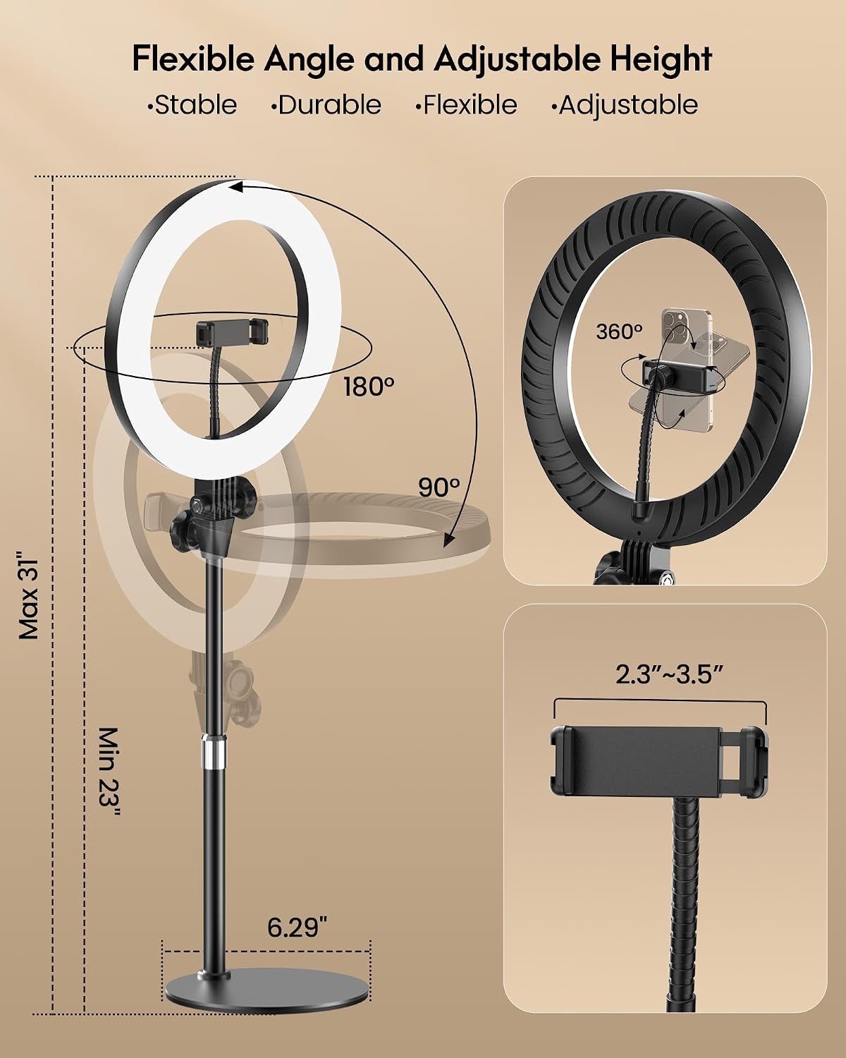 Desk Ring Light with Stand for Computer, Desk Light for Video Recording | 10.5" Video Conference Lighting, Adjustable Circle Light with Phone Holder for Zoom Meeting Video Call Podcast Stream Webcam