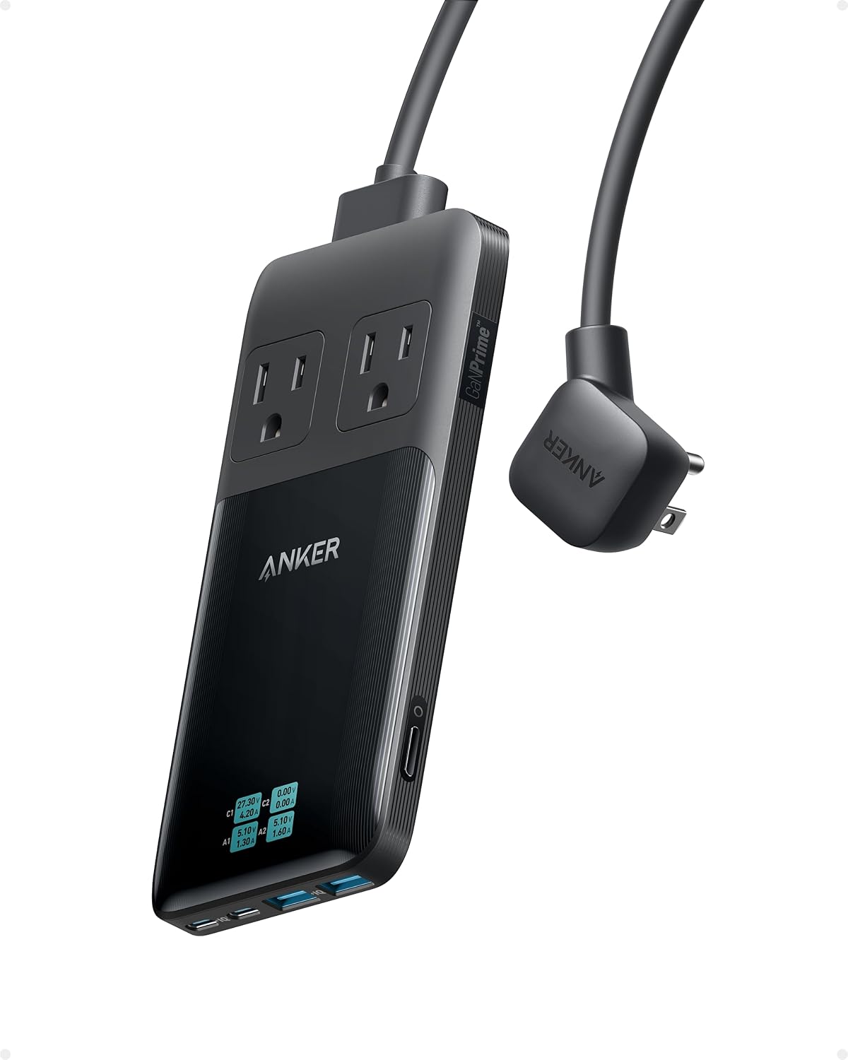 Anker Prime Charging Station, 140W 6-in-1 Travel Power Strip, 2 USB C | 2 AC, 2 USB A, 5ft Detachable Extension Cord with Multiple Outlets, Desk Accessories, Home Office (Non-Battery/Wireless)