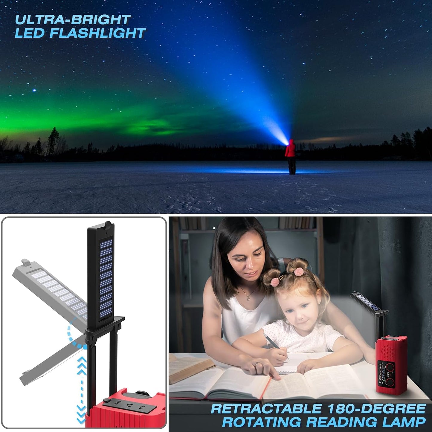 NITIGO Emergency Weather Radio, 4000mAh NOAA Weather Radio Solar Charging | Hand Crank Radio & USB Charged, Radios Portable Am Fm with LED Flashlight, Reading Lamp, SOS Alarm for Emergency Situation