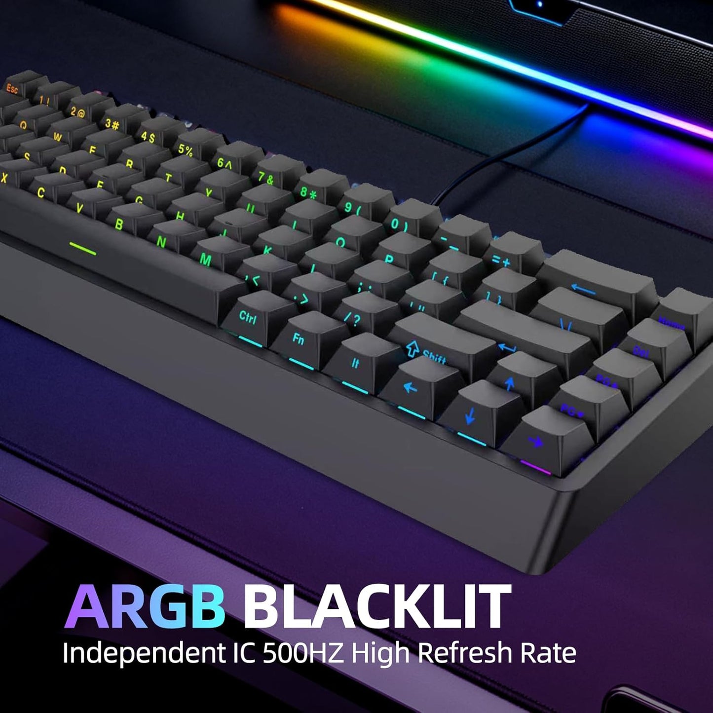 IROK ND68 68 Keys Wired Magnetic Switch Keyboard, 0.005MM RT Accuracy, 8KHZ Polling Rate/Latency As 0.125MS/256KHZ Single Key Scan Rate/ARGB，Hot Swappable,Gasket Structure Gaming Keyboard（Black）