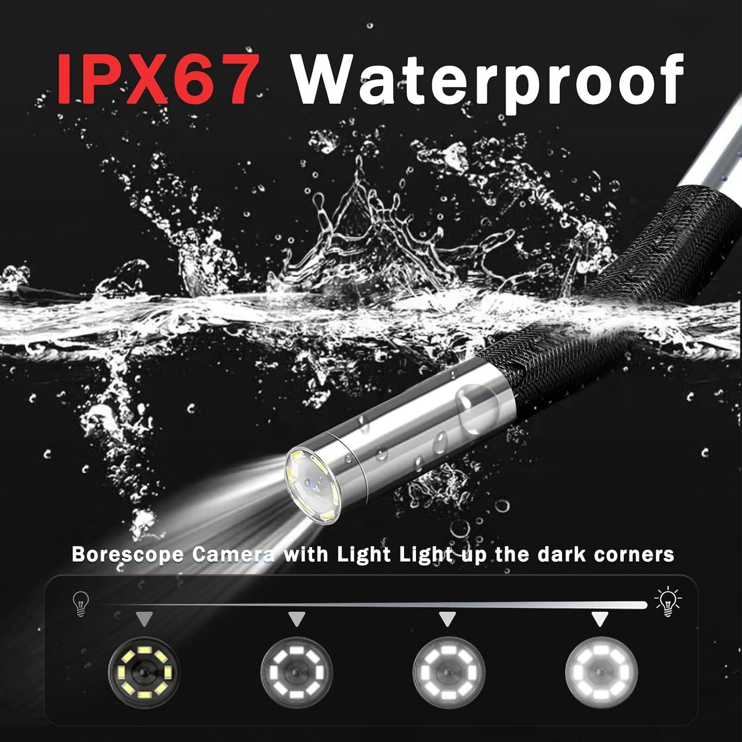 2-Way Articulating Borescope w/Light,0.24in Probe Endoscope for Auto Engine | 1080P IPS Screen, IP67 Waterproof 5.3FT Fiber Optic Cord, 32GB Storage, Carry Bag, No App for Auto, Plumbing & HVAC Work