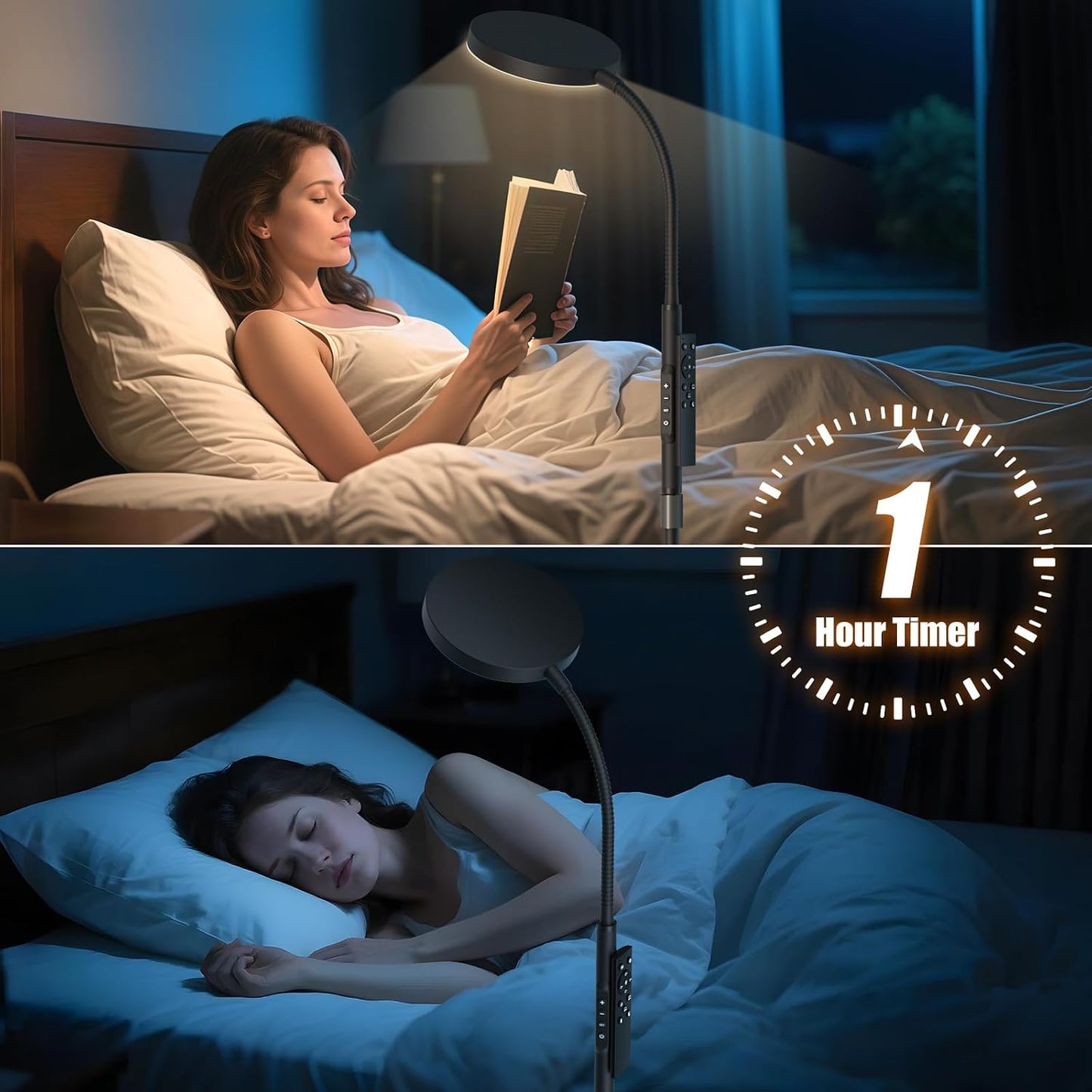 PACOVY Floor Lamp, Adjustable Height Floor Lamps for Living Room Bedroom, 120 LED Super Bright Standing Lamp Remote Control Dimmable Gooseneck Tall Stand Reading Lamp for Office Craft, Black-RGB