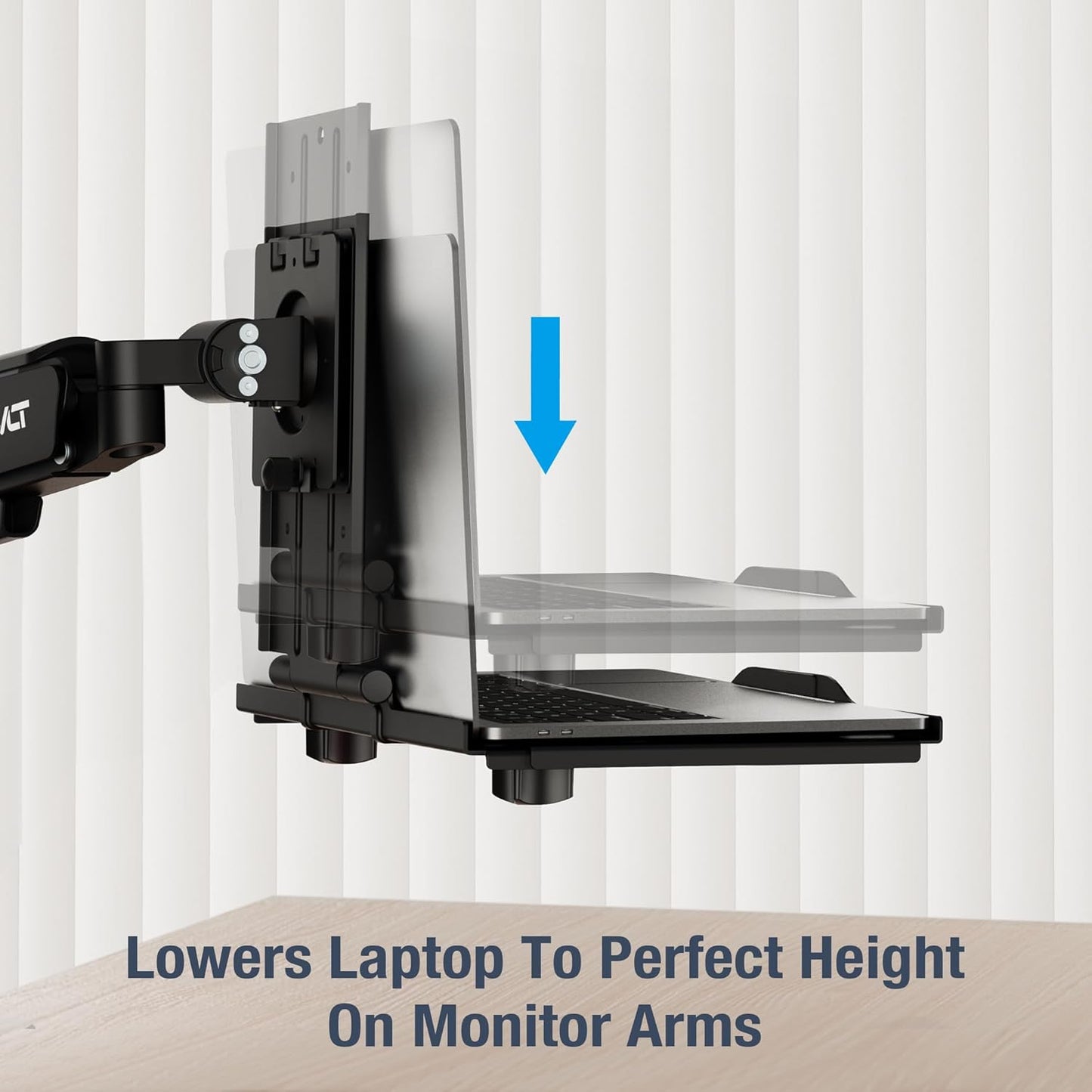 AVLT Adjustable Laptop Tray with Support for Fans Black (Fan Not Included) | Compatible with VESA 75x75 Monitor Arm - Suitable for Laptops Up to 17Inch - Weighs 4.41lbs for 120mm Fan