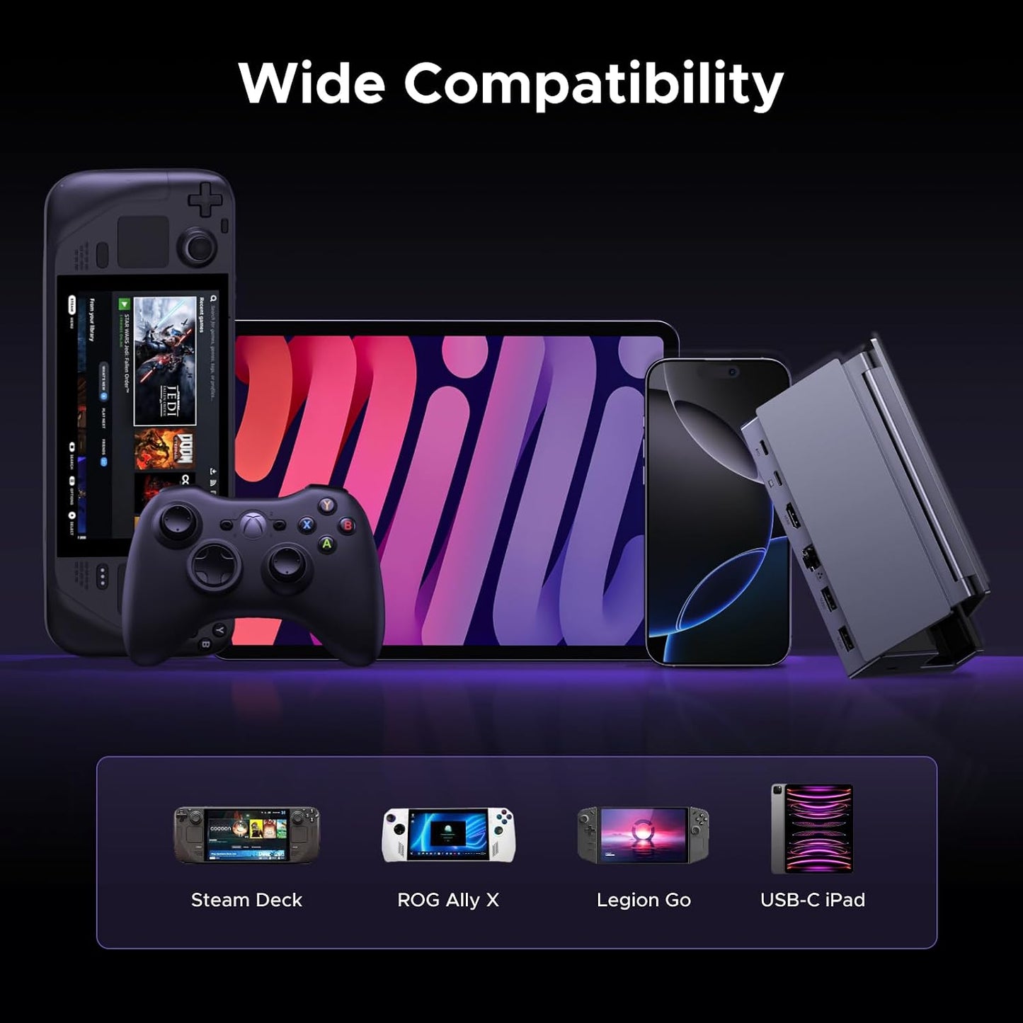 UGREEN Steam Deck Dock 6-in-1 4K@120Hz HDMI 2.1, 100W PD | USB-A & USB C 3.0, Gigabit Ethernet, Dock for Rog Xbox Ally 2025, Steam Deck, ROG Ally, Region Go, MacBook