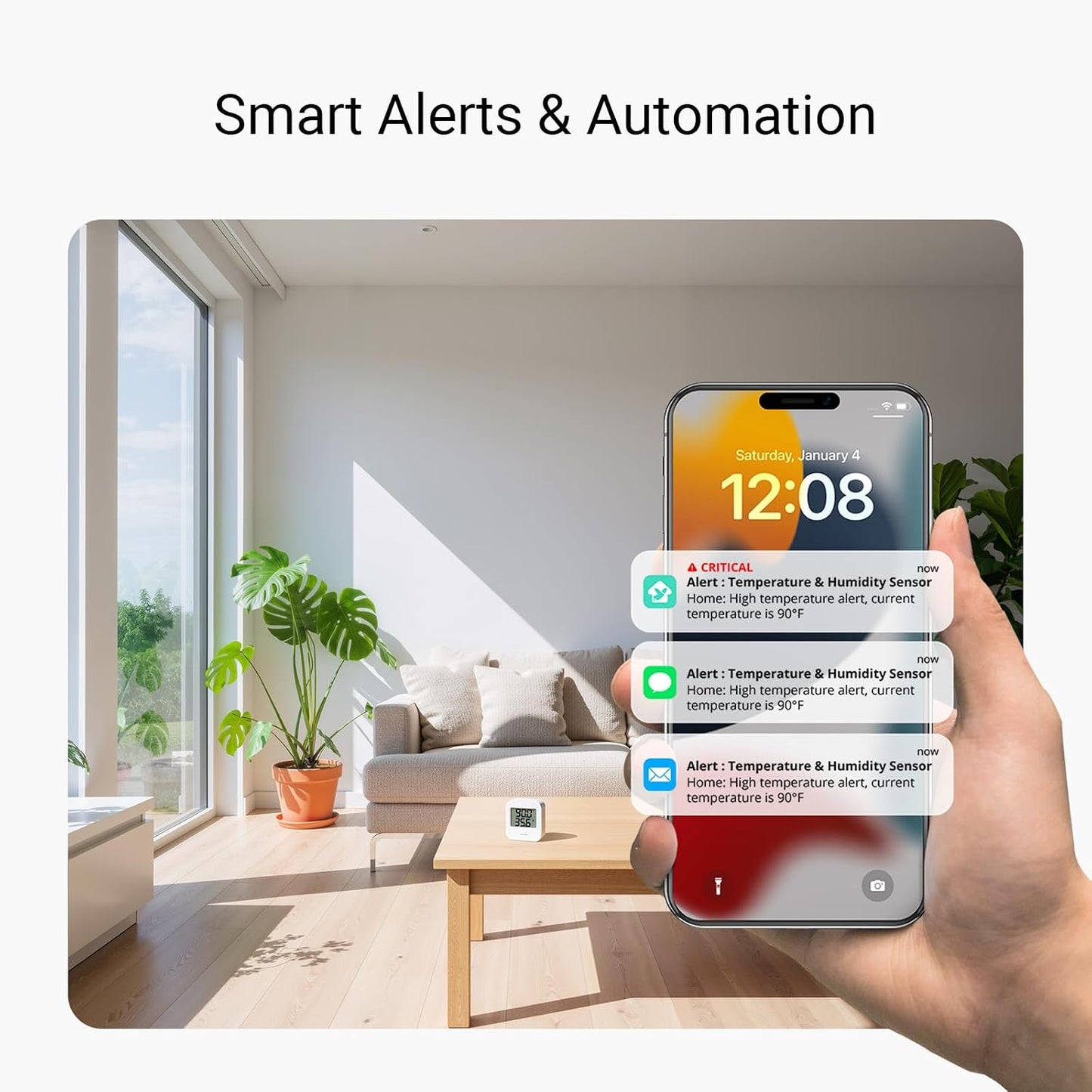 YoLink Smart Temp & Humidity Sensor, LoRa Long Range, 2 Year Battery, Indoor Monitoring for Wine Cellar, Bedroom, Nursery, Greenhouse, RV, with App, Email & SMS Alerts, Alexa IFTTT, 2 Pack + Hub