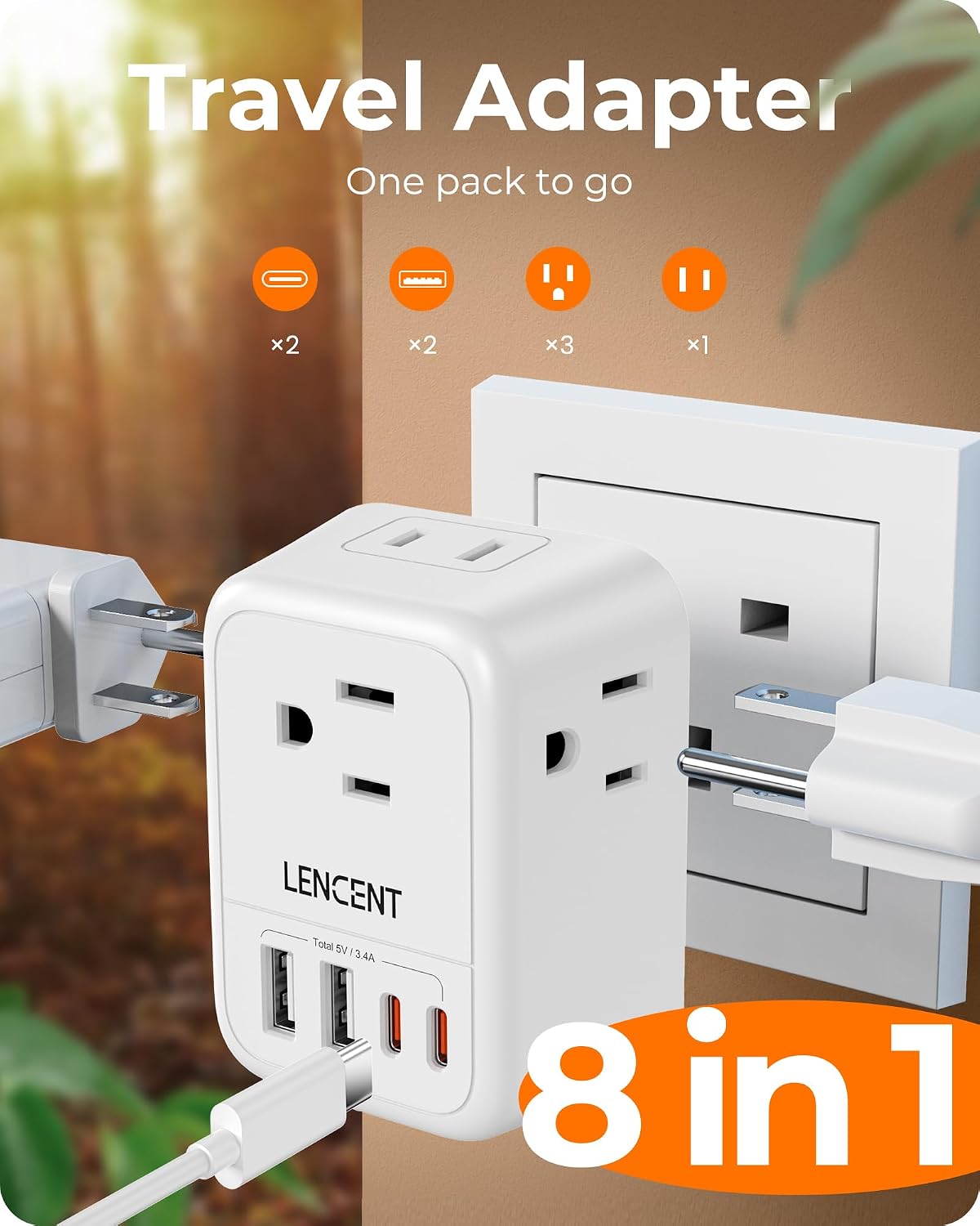 LENCENT Foldable US to UK Ireland Plug Adapter, Type G Travel Adapter | with 4 USB Charger(2 USB C), Power Adaptor for USA to Scotland Dubai Hong Kong England British Kenya London