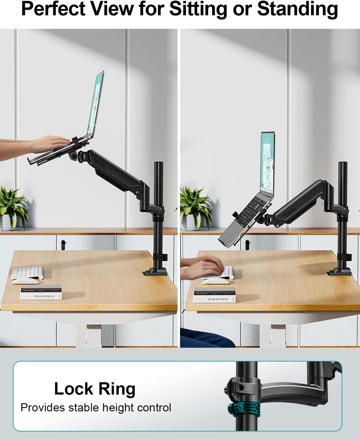 MOUNT PRO Laptop Arm Desk Mount, Single Monitor Stand with VESA Laptop Tray, Adjustable Lap Top Holder for Max 22lbs 17" Notebook &amp; 32" Computer Screen, Swivel Notebook Bracket, Clamp on/Grommet Base