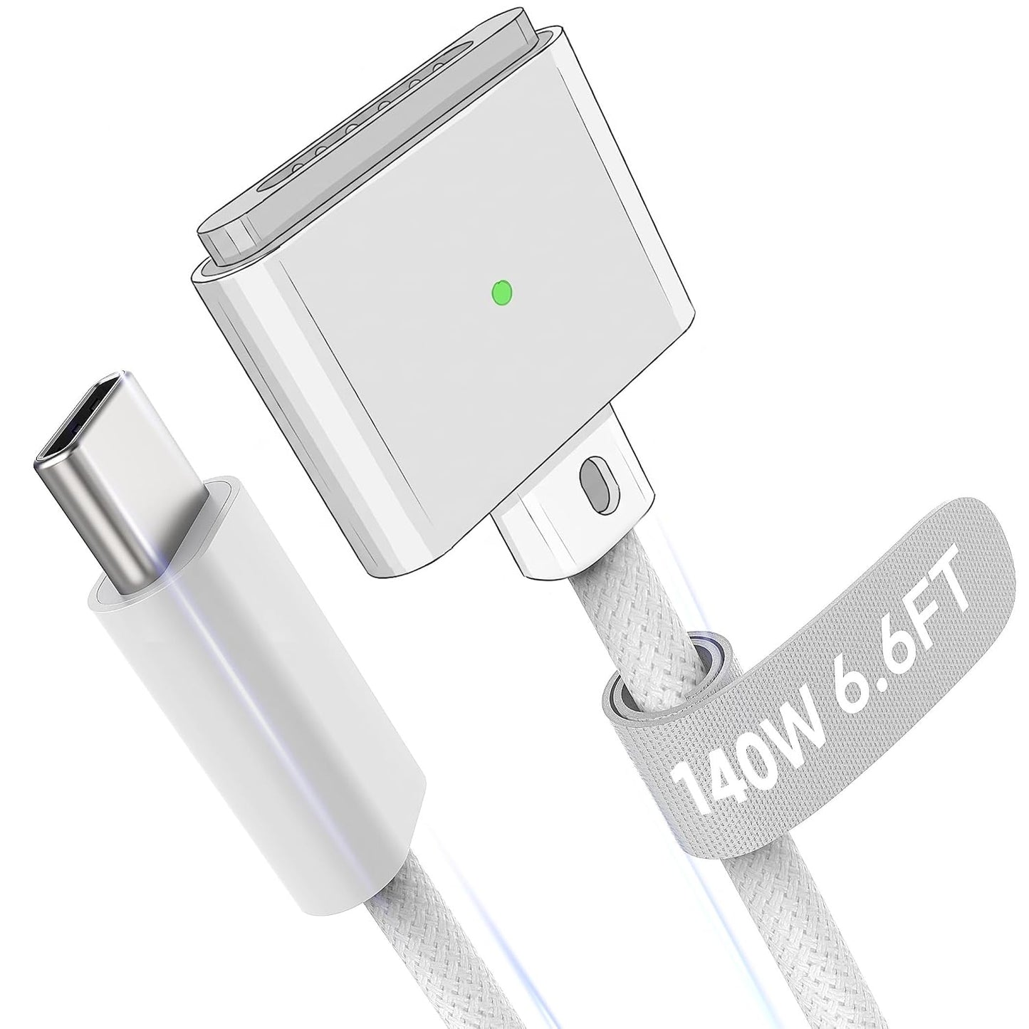 Hugener Magnetic 3 Cable USB-C 6.6FT for MacBook Air Pro Charger, White | M5/M4/M3/M2 140W Cable for MacBook Air (13"/15" 2026/2025/2024/2023/2022), Pro (16"/14" 2026/2025/2024/2023/2021)
