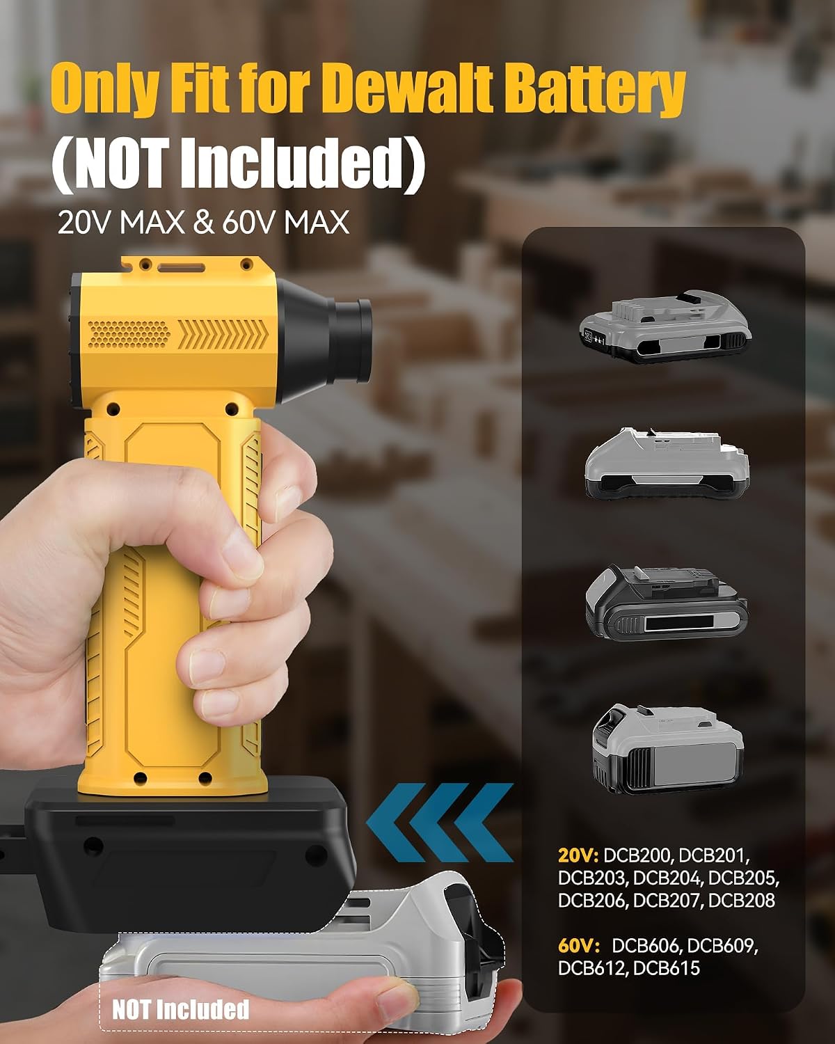 Compressed Air Duster, 130,000RPM Ultra-Powerful Electric Air Duster | Compatible with DEWALT 20V/60V Max Battery, 4-Gear Adjustable Air Blower for Computer/Keyboard/Car/Home (No Battery Included)