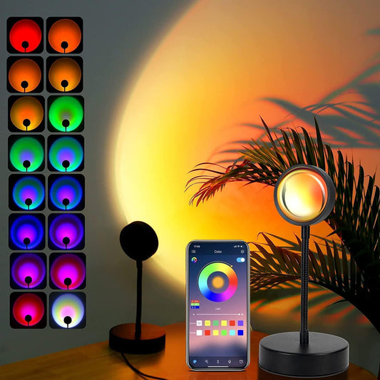 JIMEI Sunset Lamp Projector - Led Lights for Bedroom, RGB Sunrise Lamp, 10w, 360 Rotation, Mood Lighting, Home/Room Decor, Gifts for Women, Desktop APP Control | APP Control,Sunrise Lamp , Mood Lighting, Gifts for Women