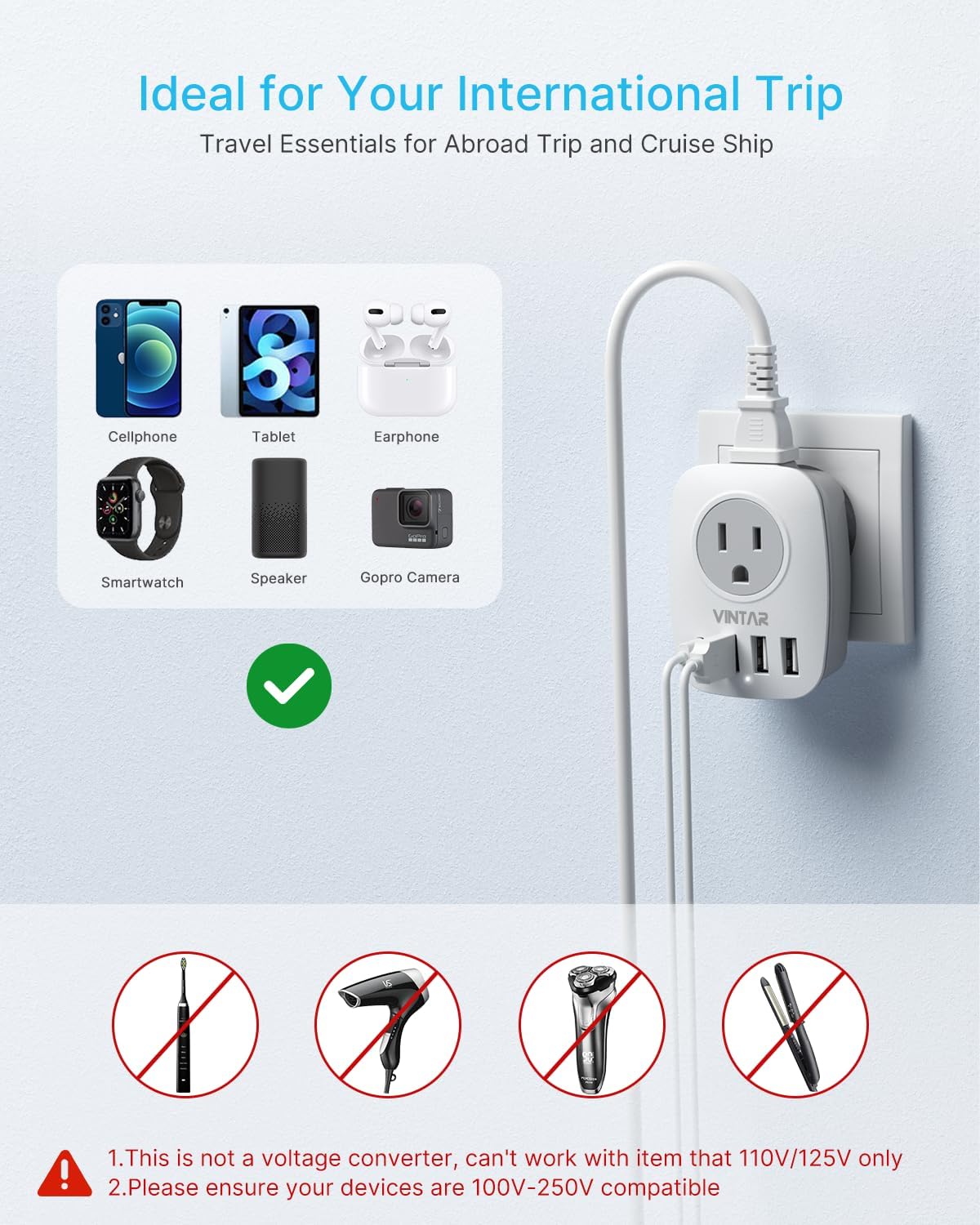 VINTAR US to UK Ireland Travel Plug Adapter, 2 Pack Type G Power Adapter | 6 in 1 with 2 Outlets and 4 USB Ports(1 USB C), Travel Essentials for USA to England London Scotland Dubai Hong Kong British