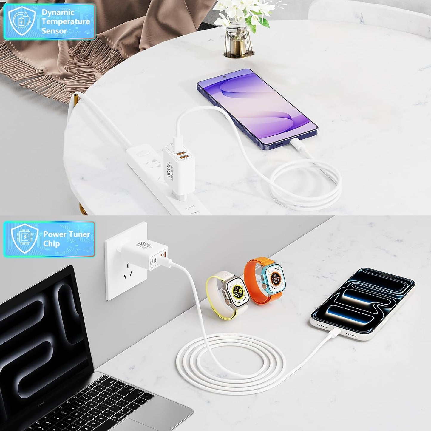 European Travel Plug Adapter USB C, KYOHAYA 90W 5-Port European Charger USB C Charger Type C Wall Fast Charging US to Europe Adapter for iPhone 17 16 15 14 13 12 11 Pro Max XS X, Galaxy, iPad, Android